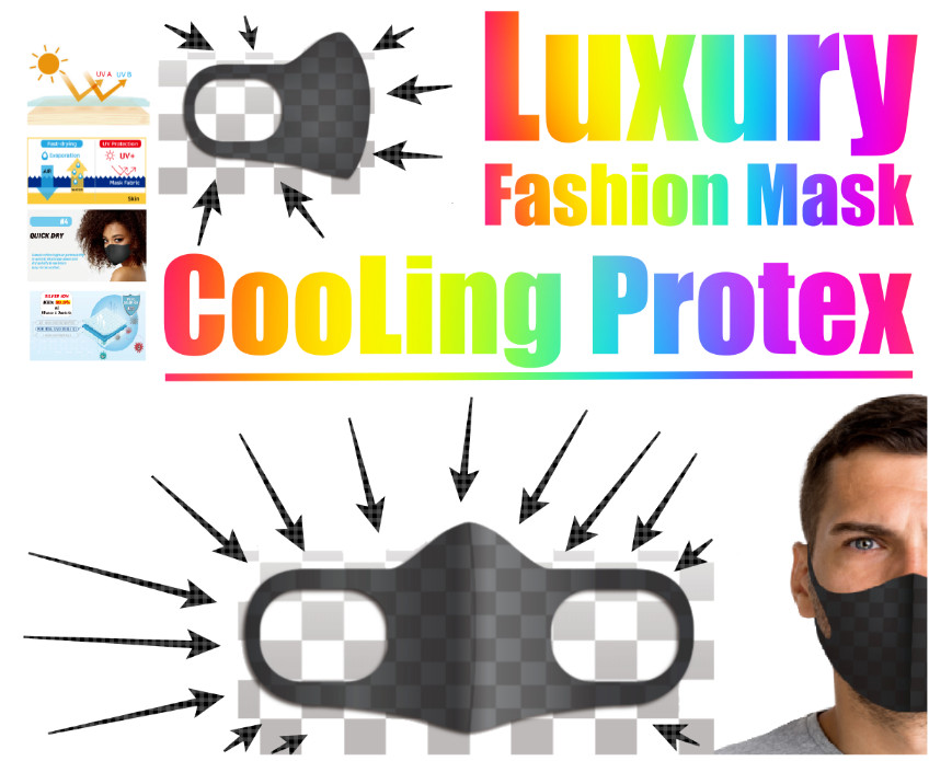 Luxury Fashion Black Face Mask Cooling Protex UPF 50+ Reusable Washable
