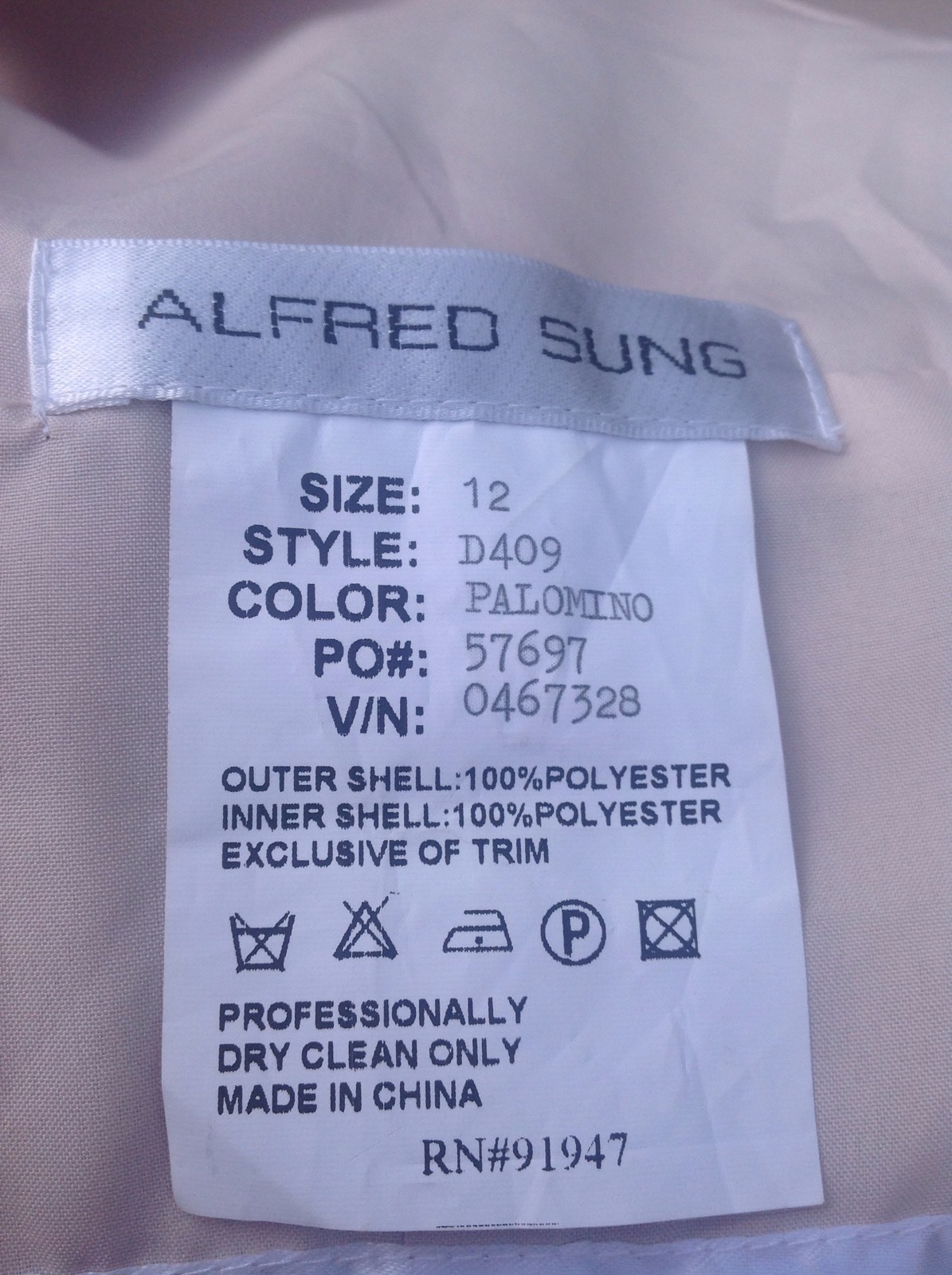 Womens Satin Dress Size 12 Alfred Sung Unique empire line party cocktail wedding