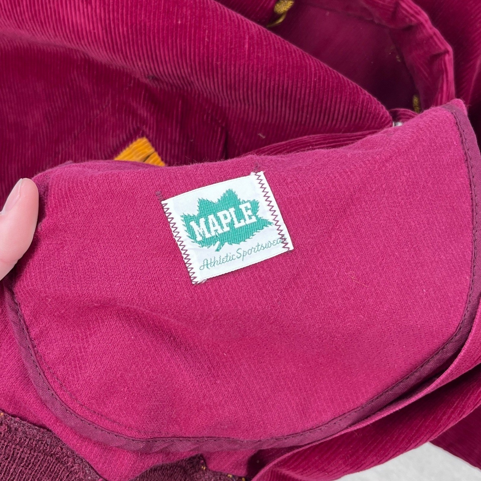Vintage 50s 60s Maple Athletic Sportswear Corduroy Chain Stitch Jacket Burgundy