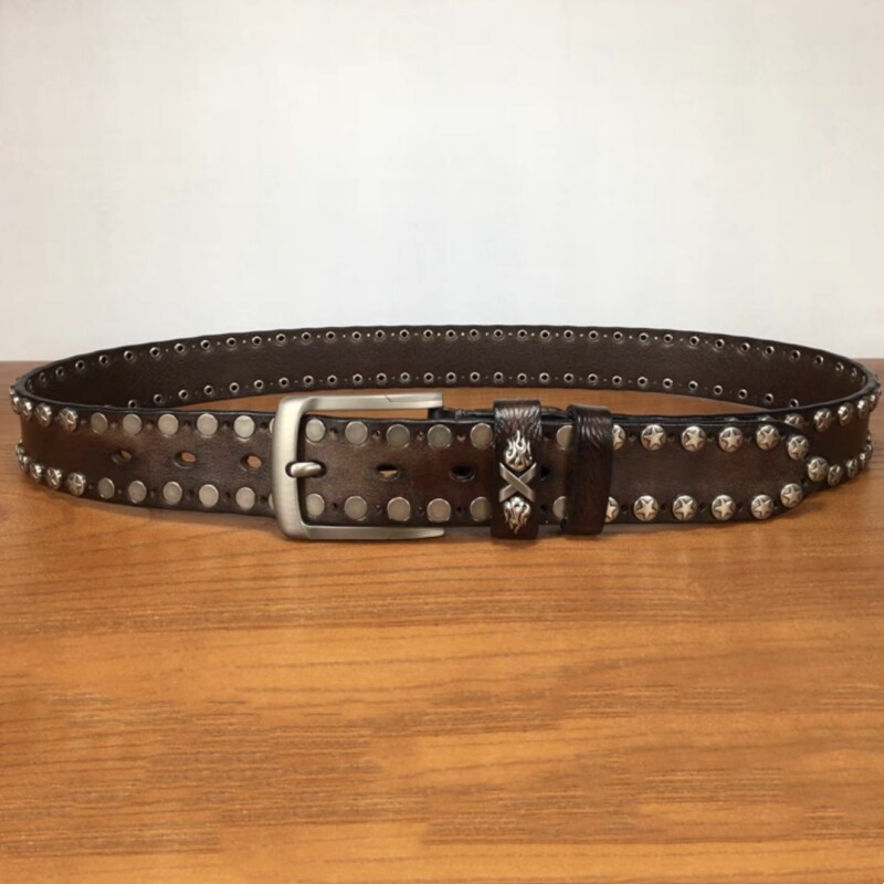 Real Leather Waist Belt Heavy Metal Rivet Studded Unisex Punk Rock Biker Belt