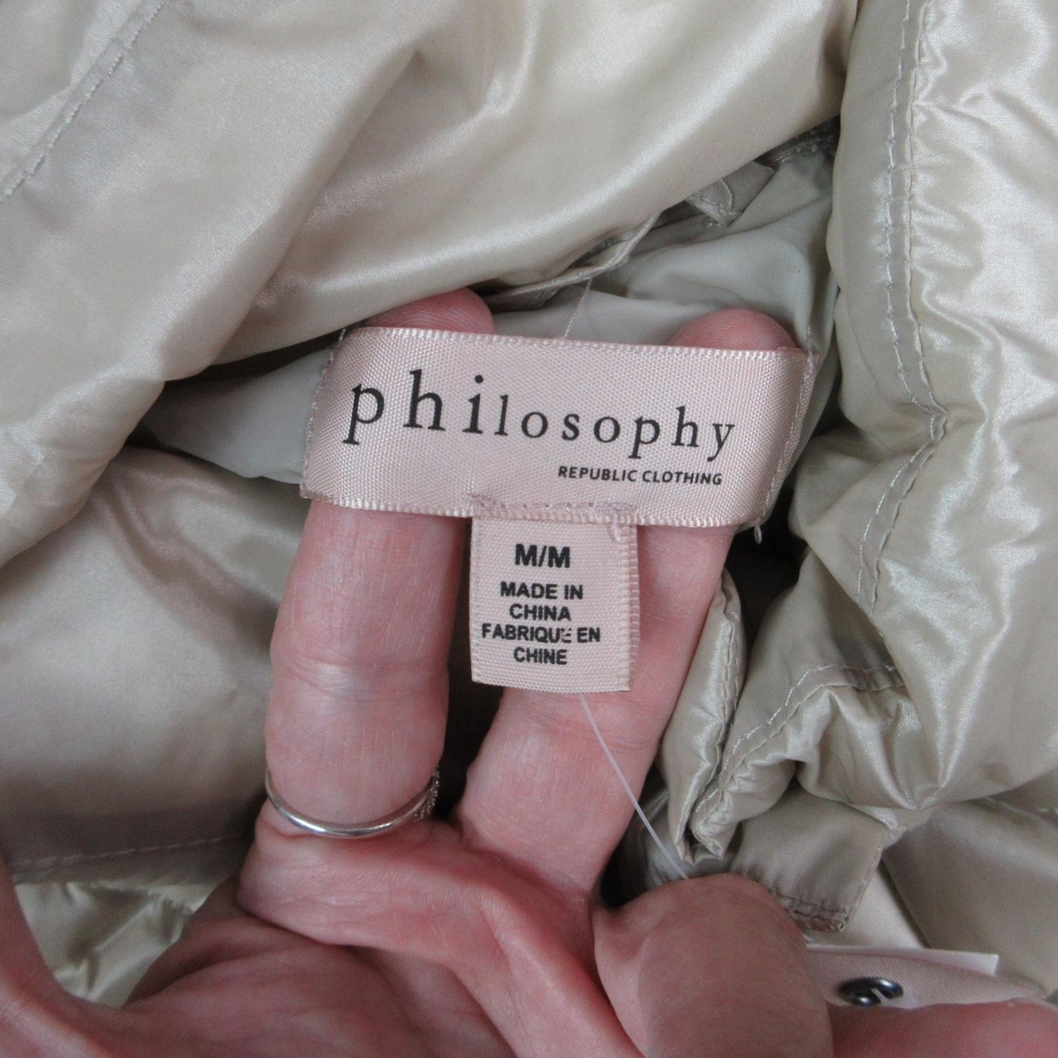 Philosophy Vest Womens M Beige Quilted Lined Insulated Pockets Zip Collared NWT