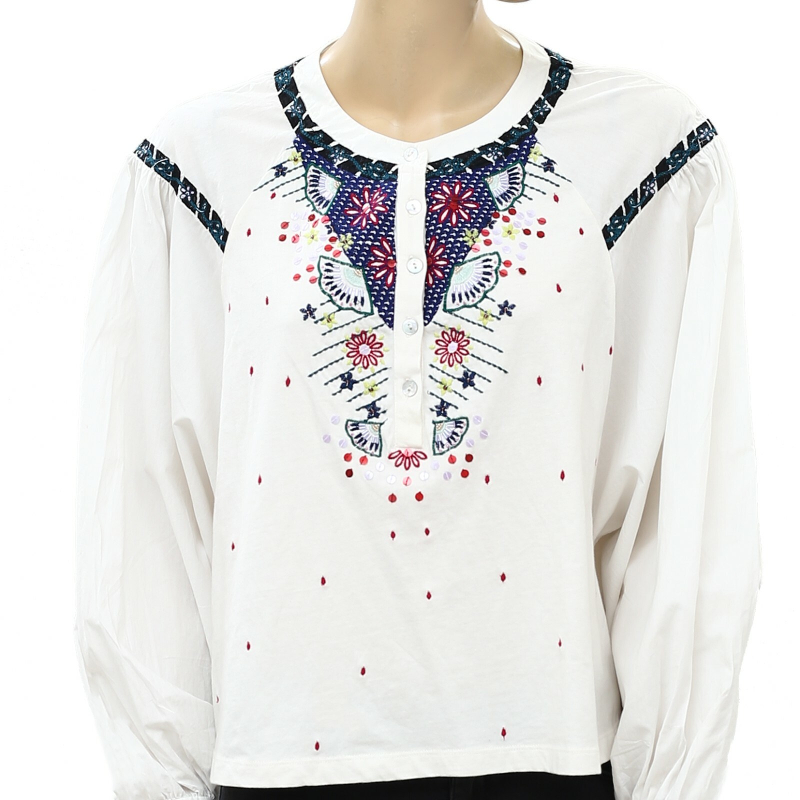 Anthropologie Embroidered Sequin Embellished Blouse Long Sleeve Top M 221637