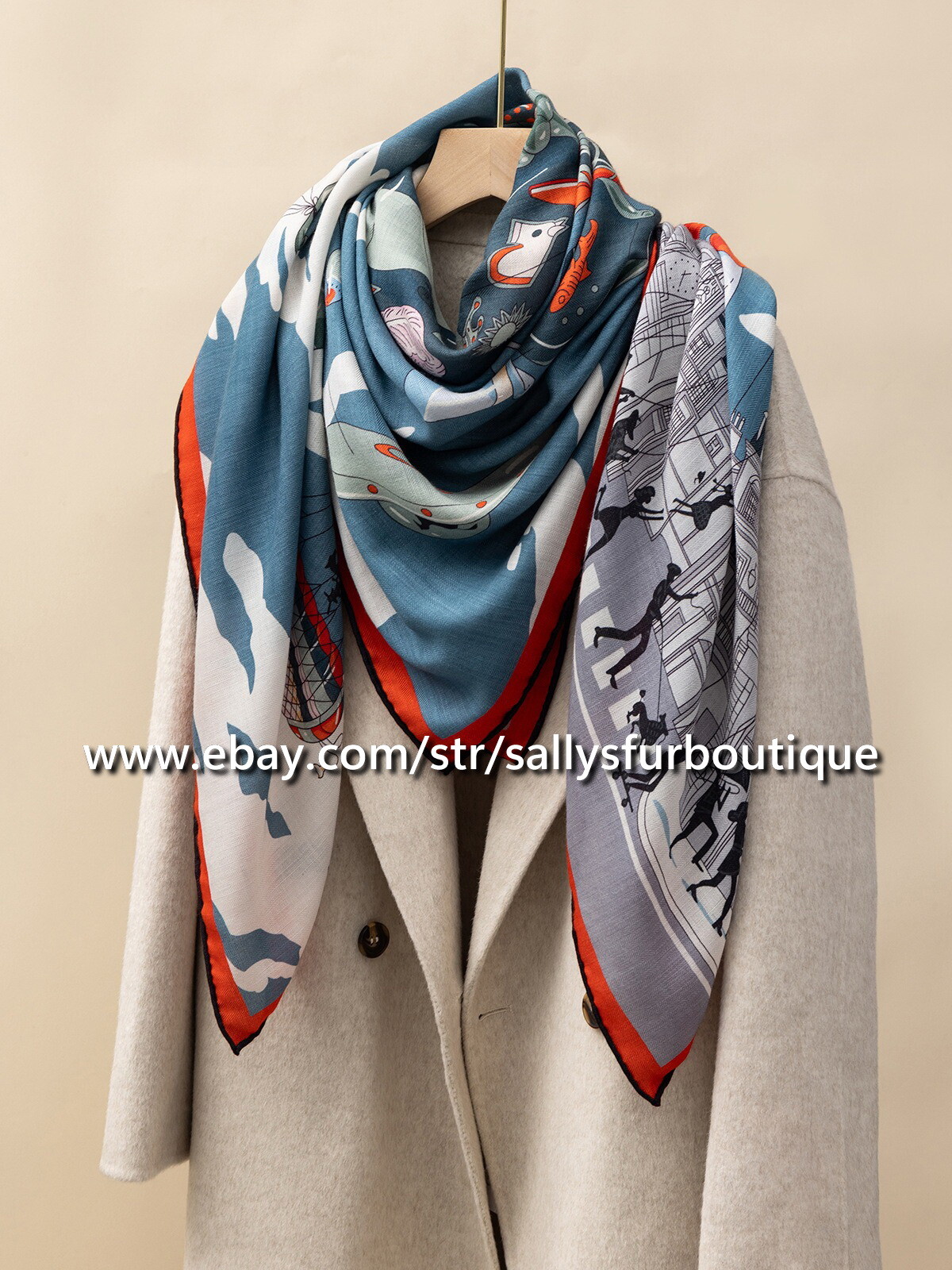Boutique 70% Cashmere 30% Silk Wrap Scarf Parade Print 2 Face Shawl 53″