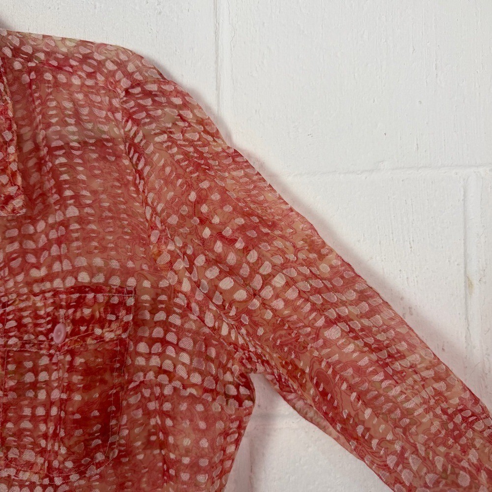 Bamboo Traders Jacket Orange Linen Blend Sheer Floral Geometric Artsy Unique M