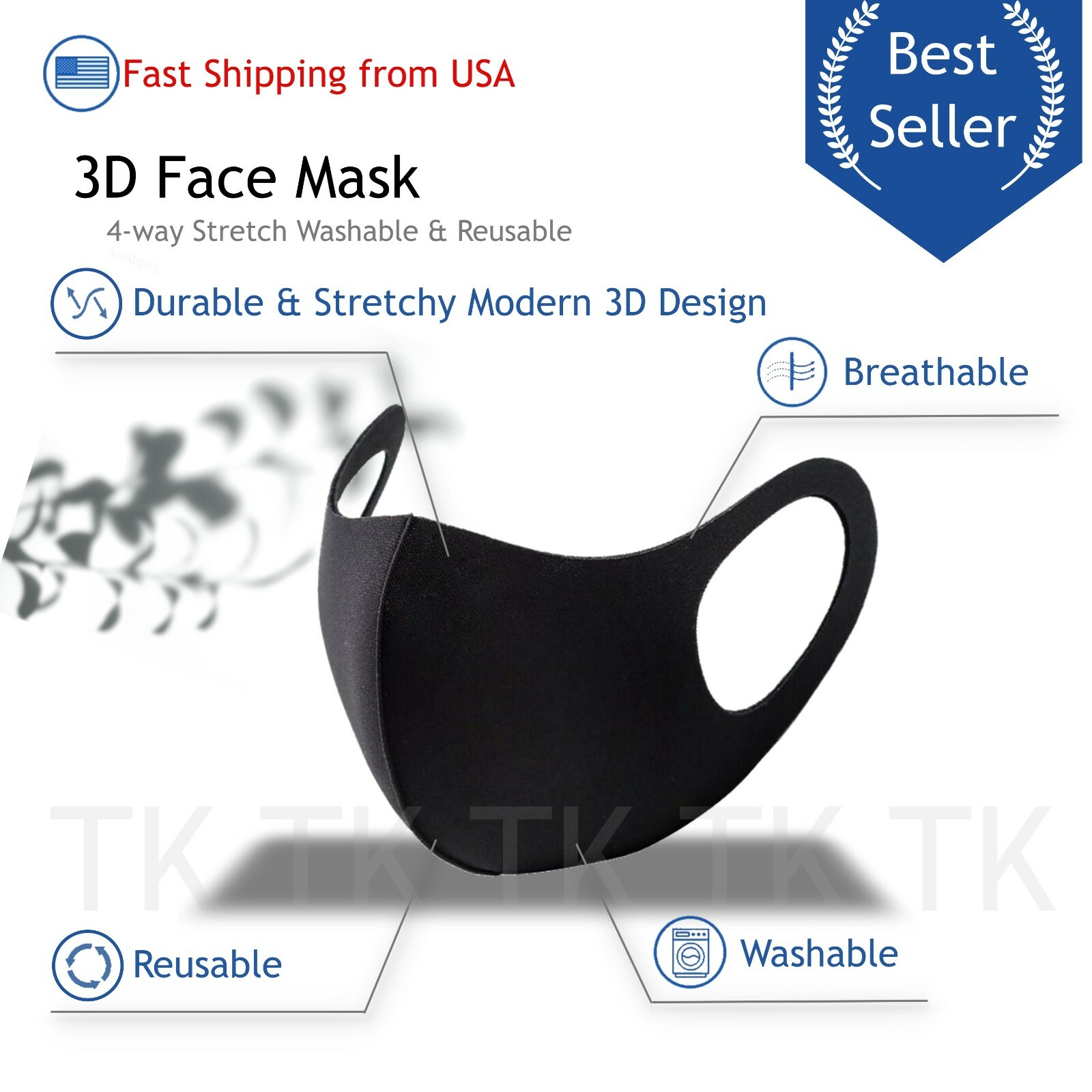 5/10 Washable & Reusable Fashion Face Black Mask (Unisex)