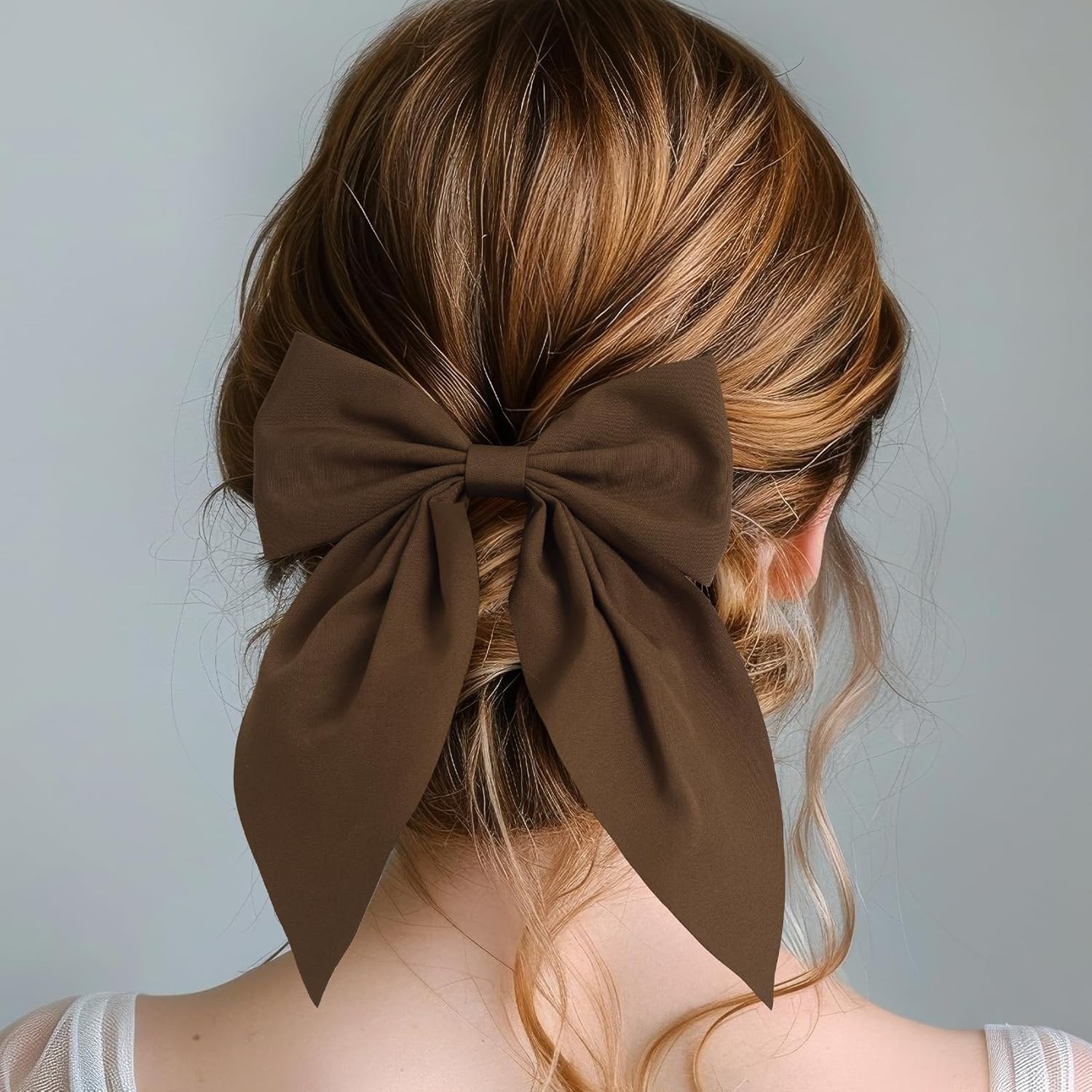 1 Pcs Khaki Color Hair Bows , Cute Silky Satin Womens Hair Bows