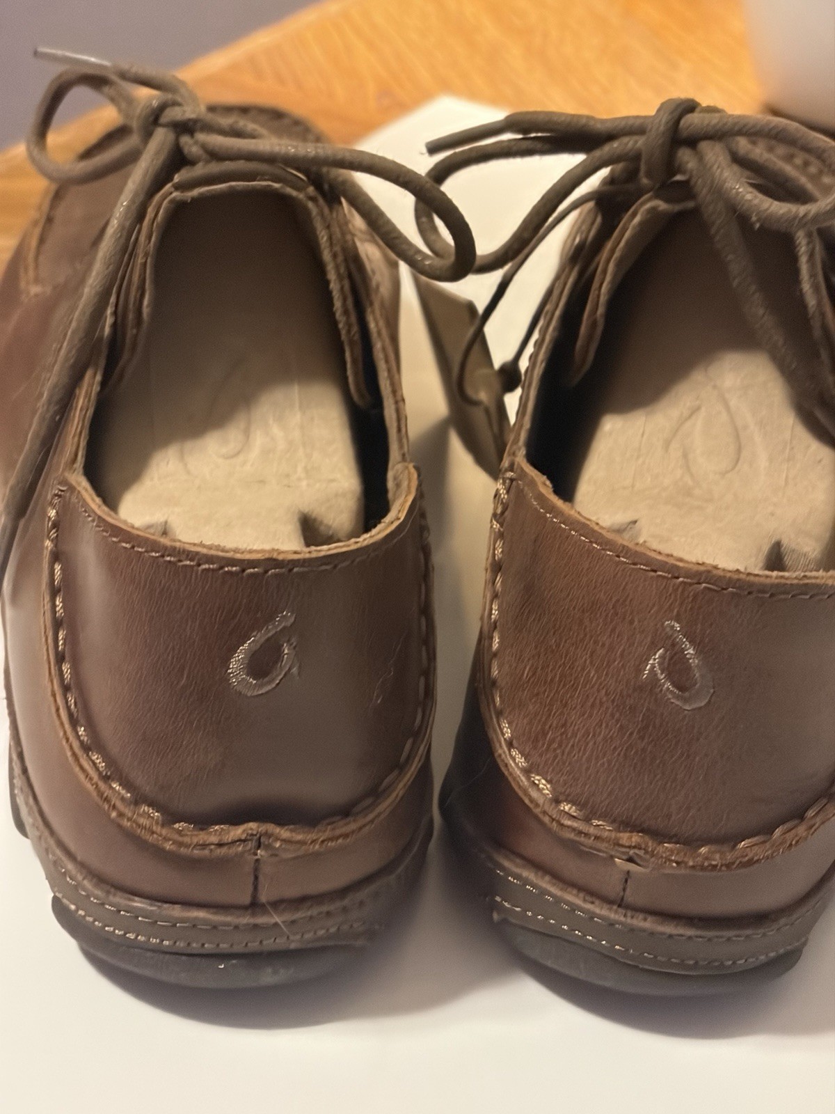 OluKai ‘Ohana Li ‘Ili Men’s Brown Leather Lace-Up Oxford Shoes US 11 EU 44