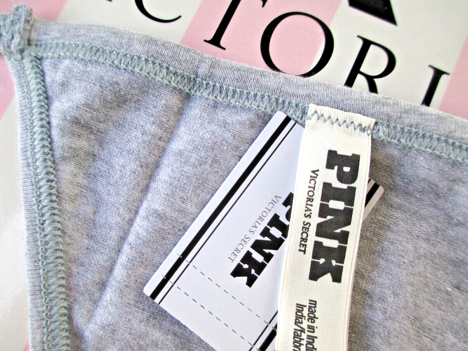 VICTORIA’S SECRET PINK Cotton V-String Thong Panty VS Heather Gray S M L XL NWT