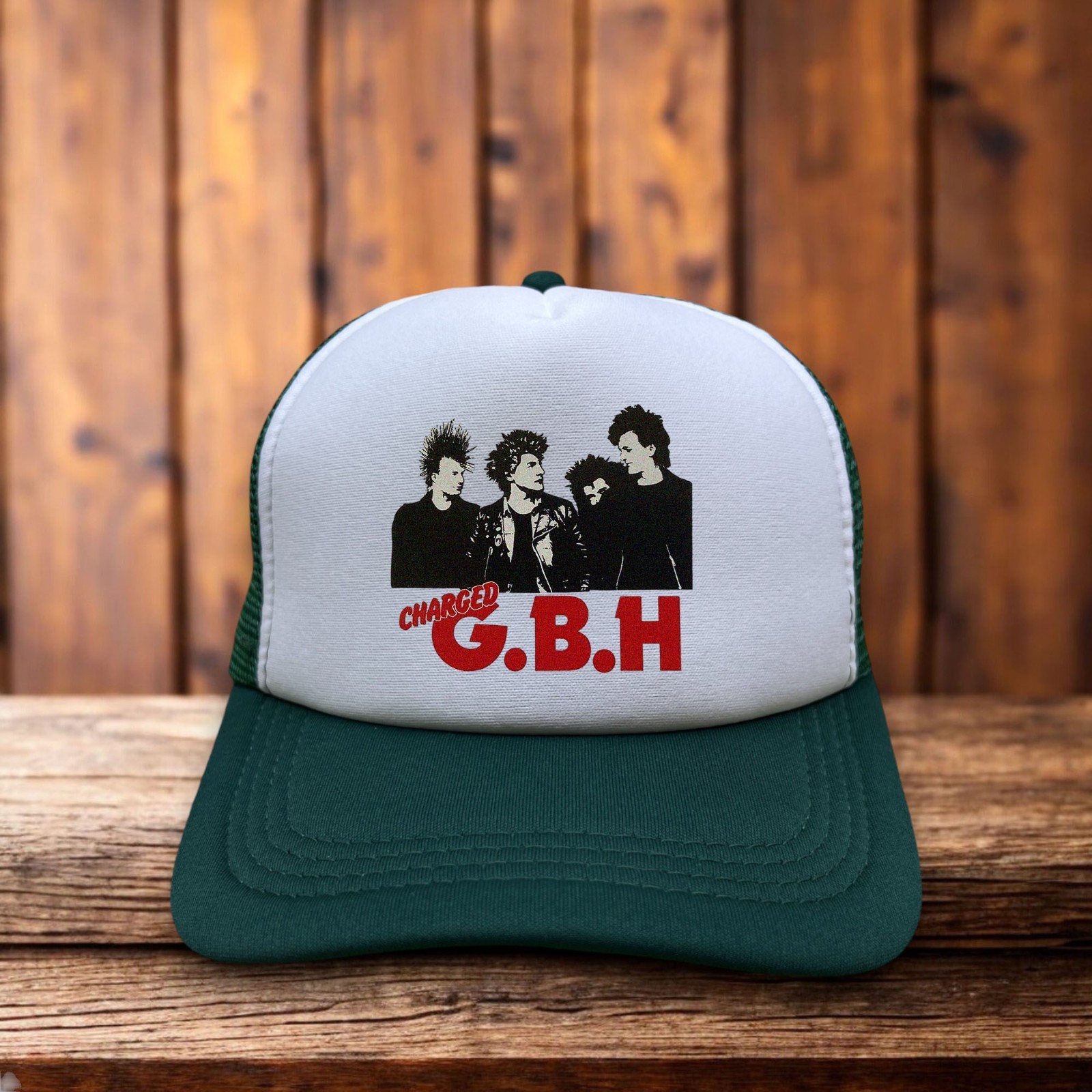 Charged GBH Mens Trucker Hat Green 80s English Punk Rock Band Give Me Fire