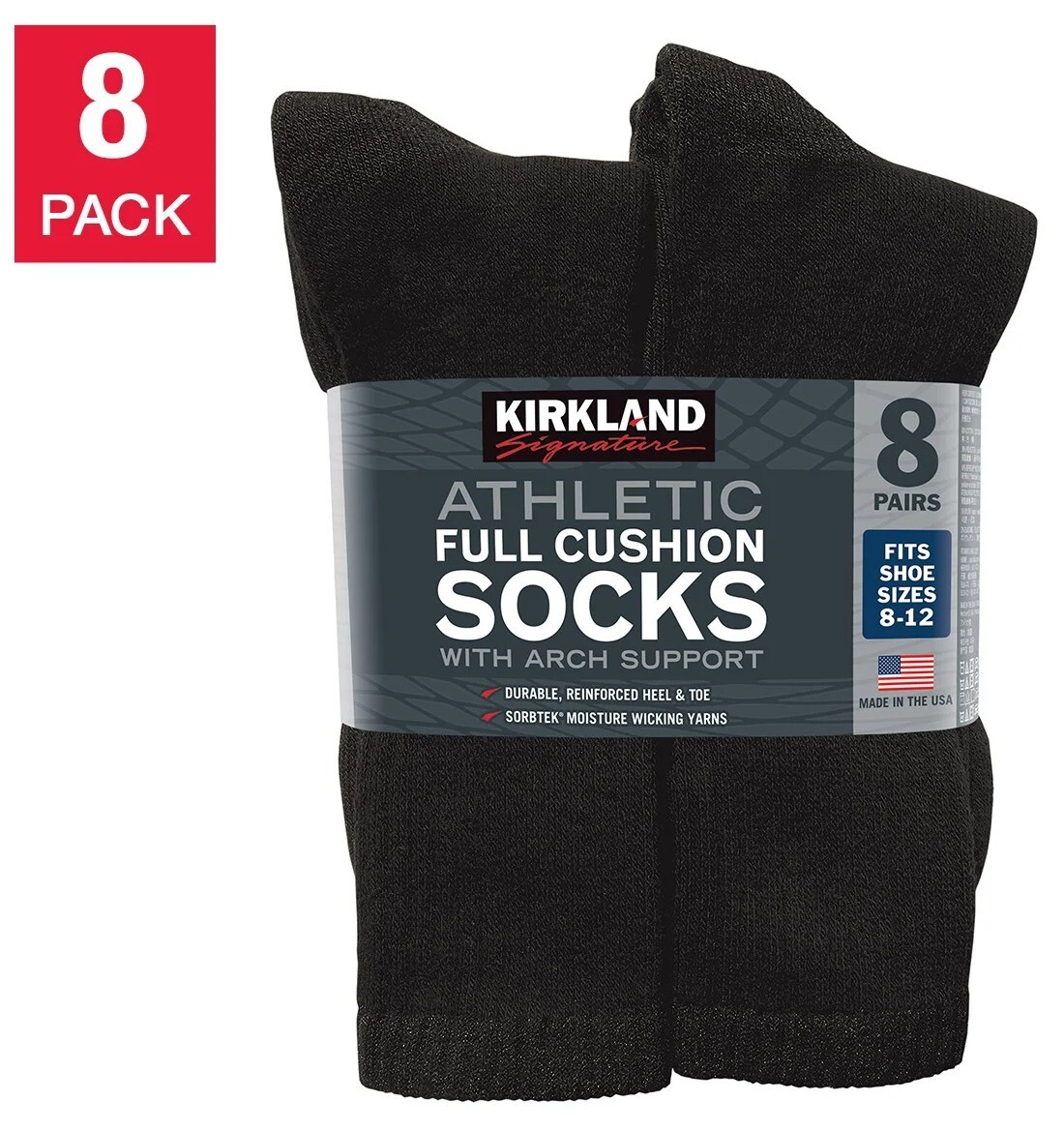 Kirkland Signature Men’s Athletic Sock 8 Pair White Color – Made in USA – NEW!!