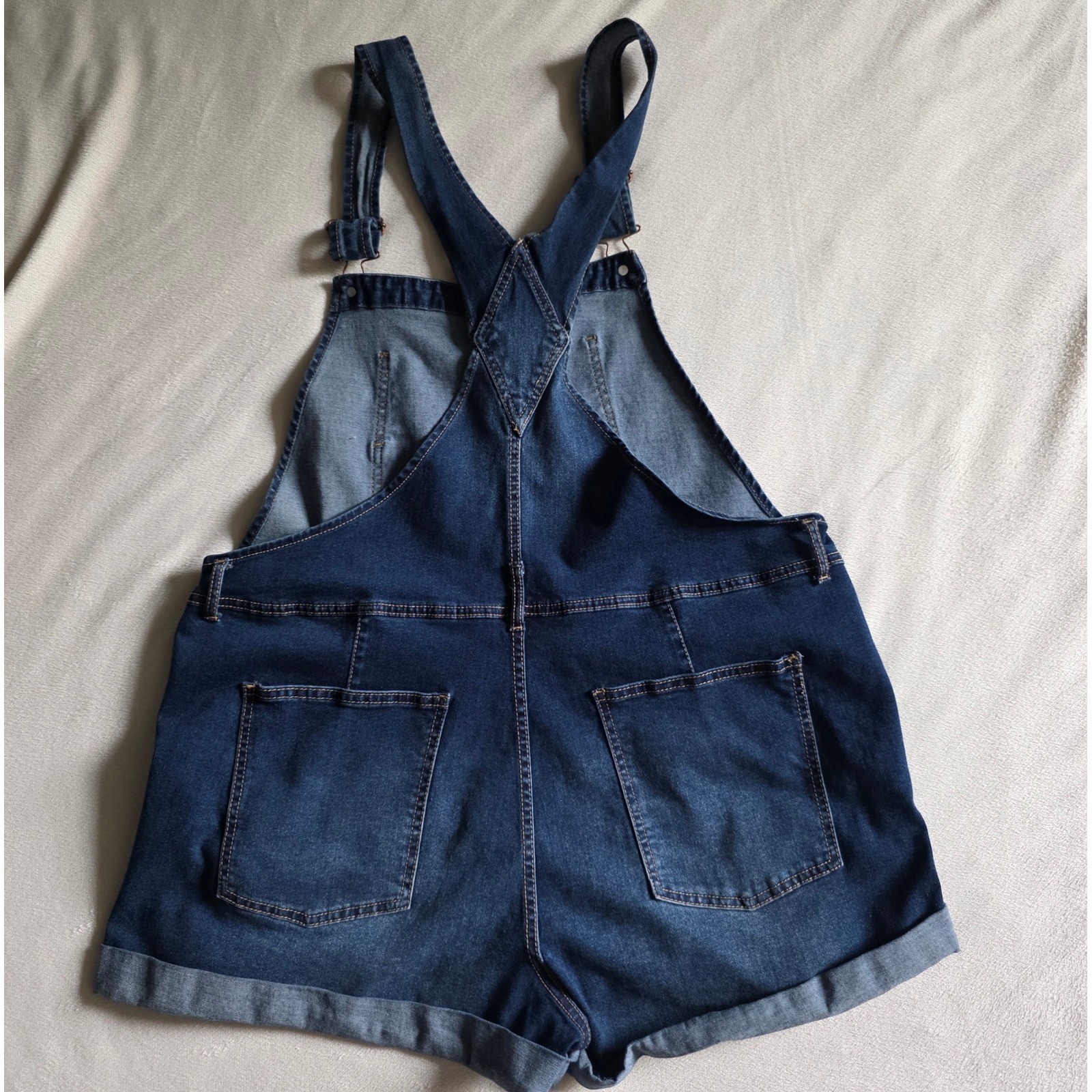 Womens Distressed Denim Shortalls Medium Wash Cuffed Jean Overalls