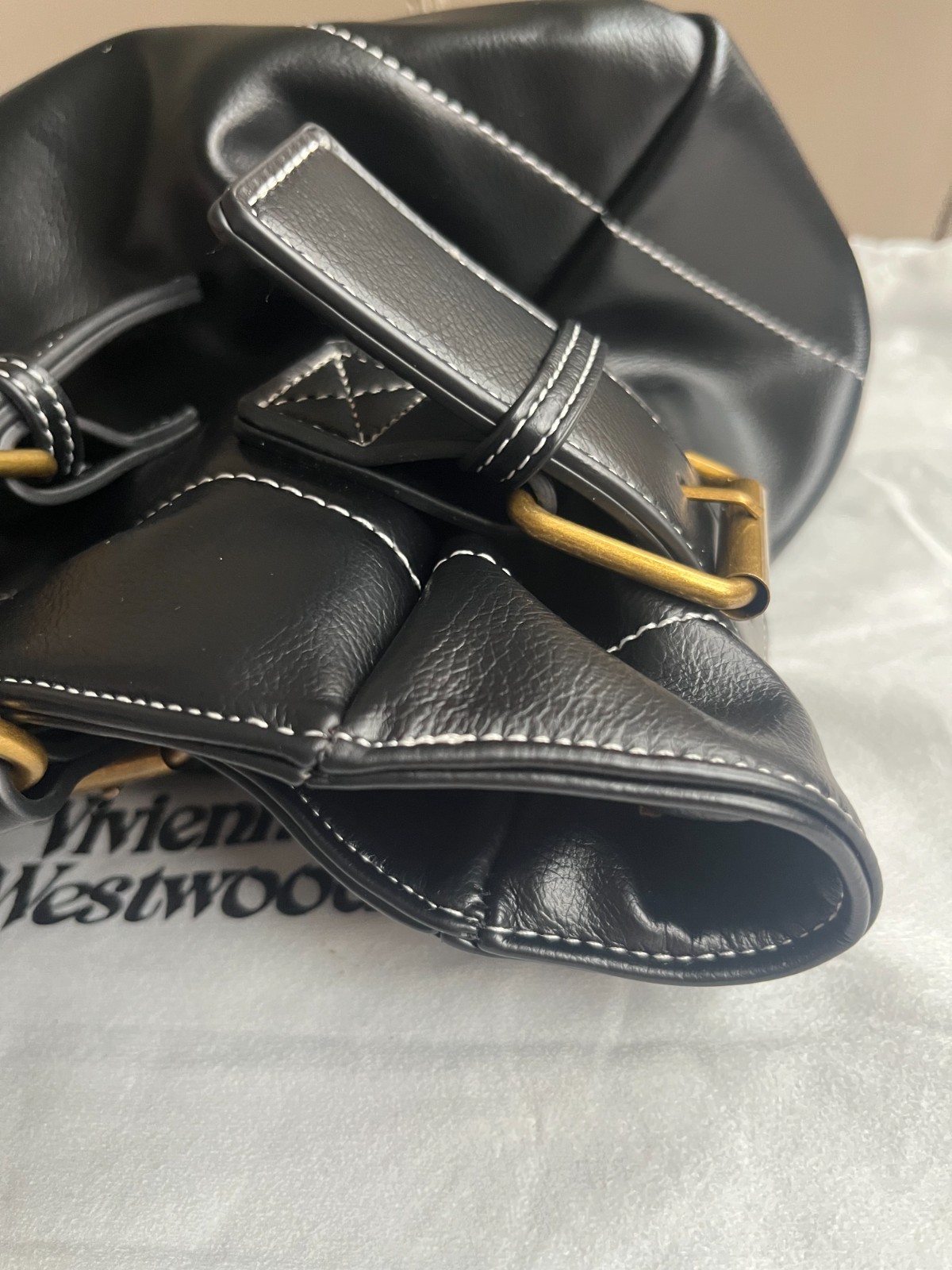 Vivienne Westwood Tote Bag Orb Embossed Black Shoulder Leather Handbag
