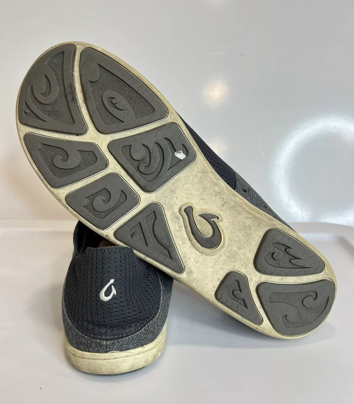 Olukai Nohea Moku Men Gray Slip On Dark Shadow Comfort Shoes USA Size 13 M