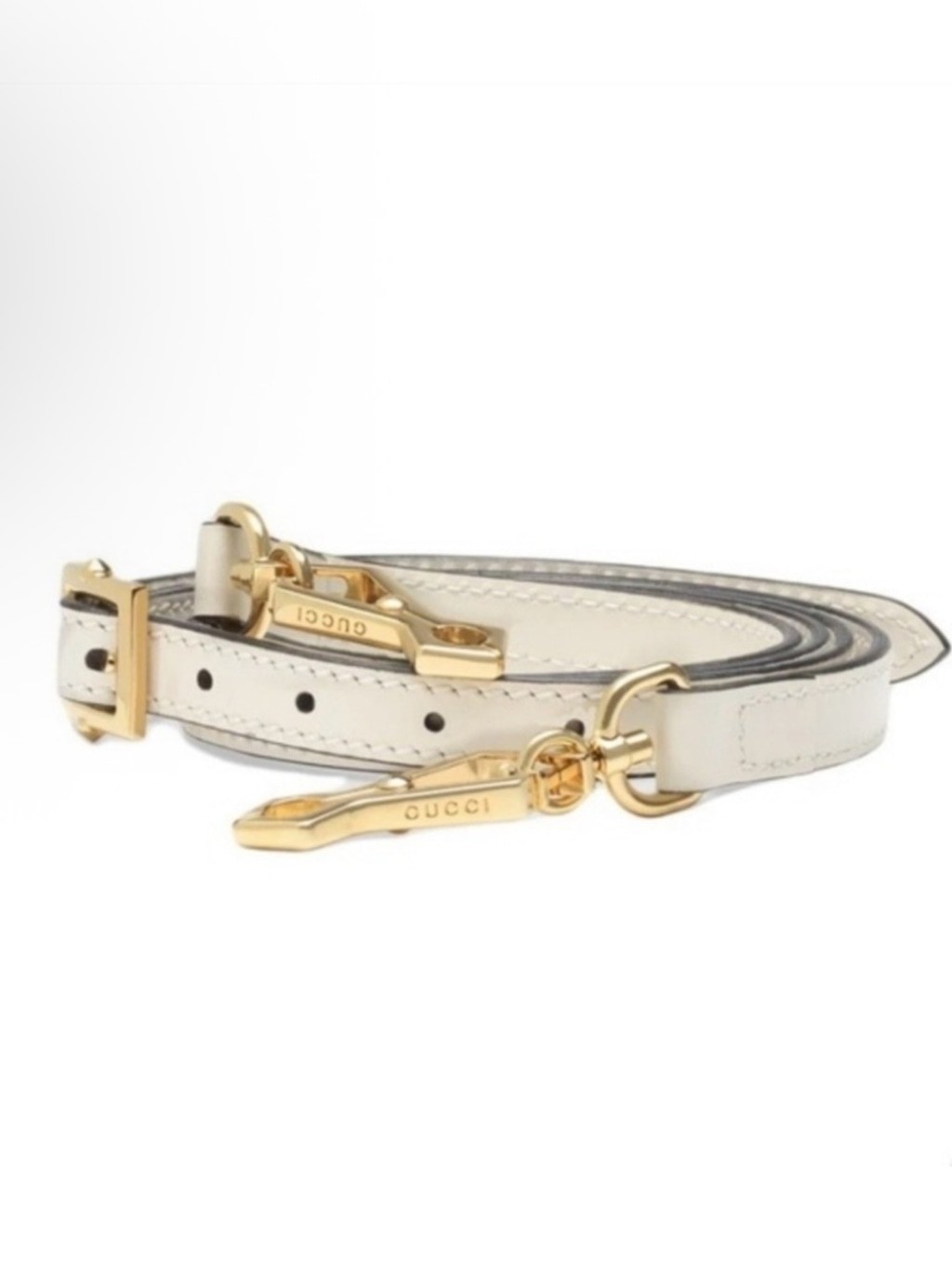 Gucci White Leather Adjustable Strap with Gold-Tone Hardware