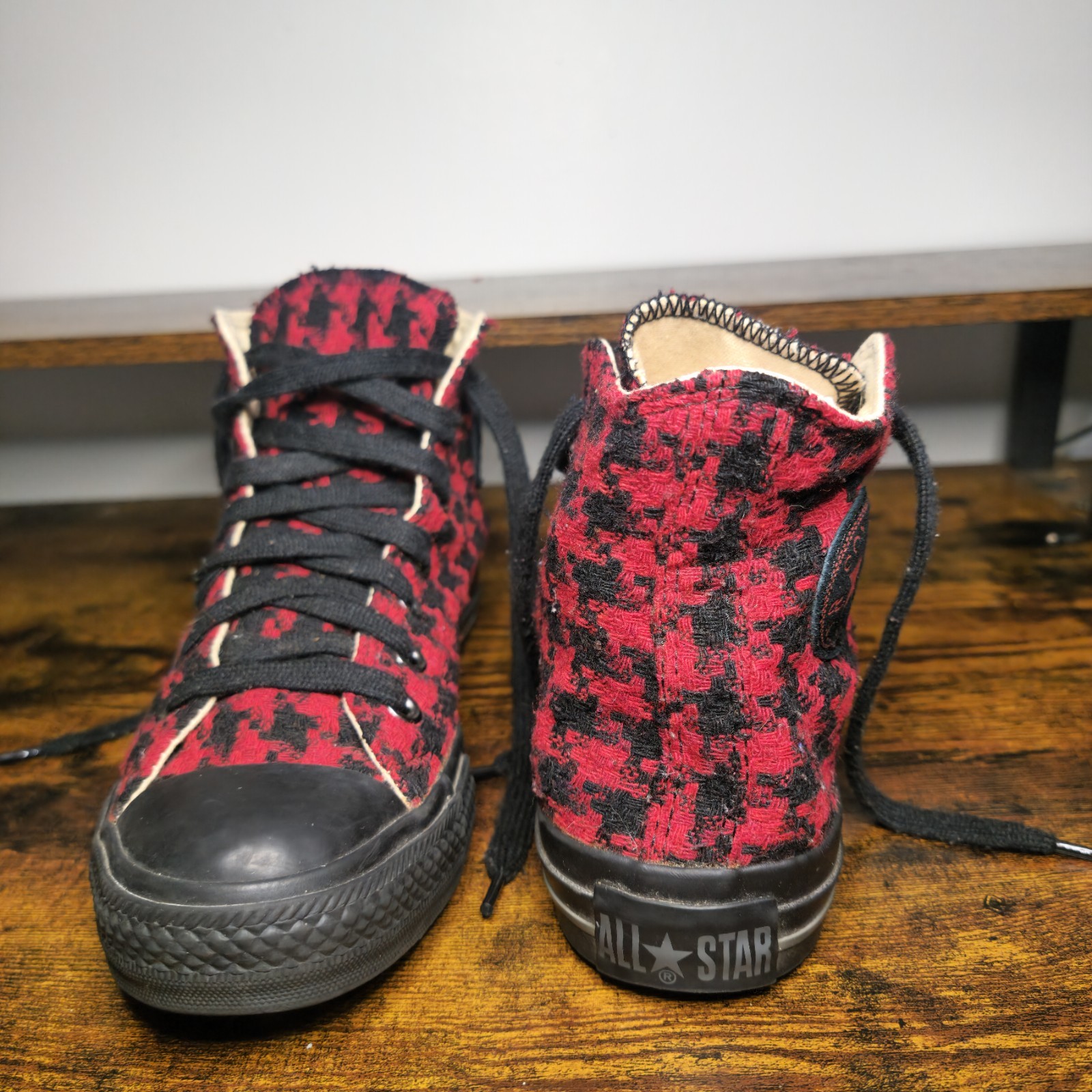 Rare Converse All Star High Top Houndstooth Red Black Woven Fabric Men 4 Women 6