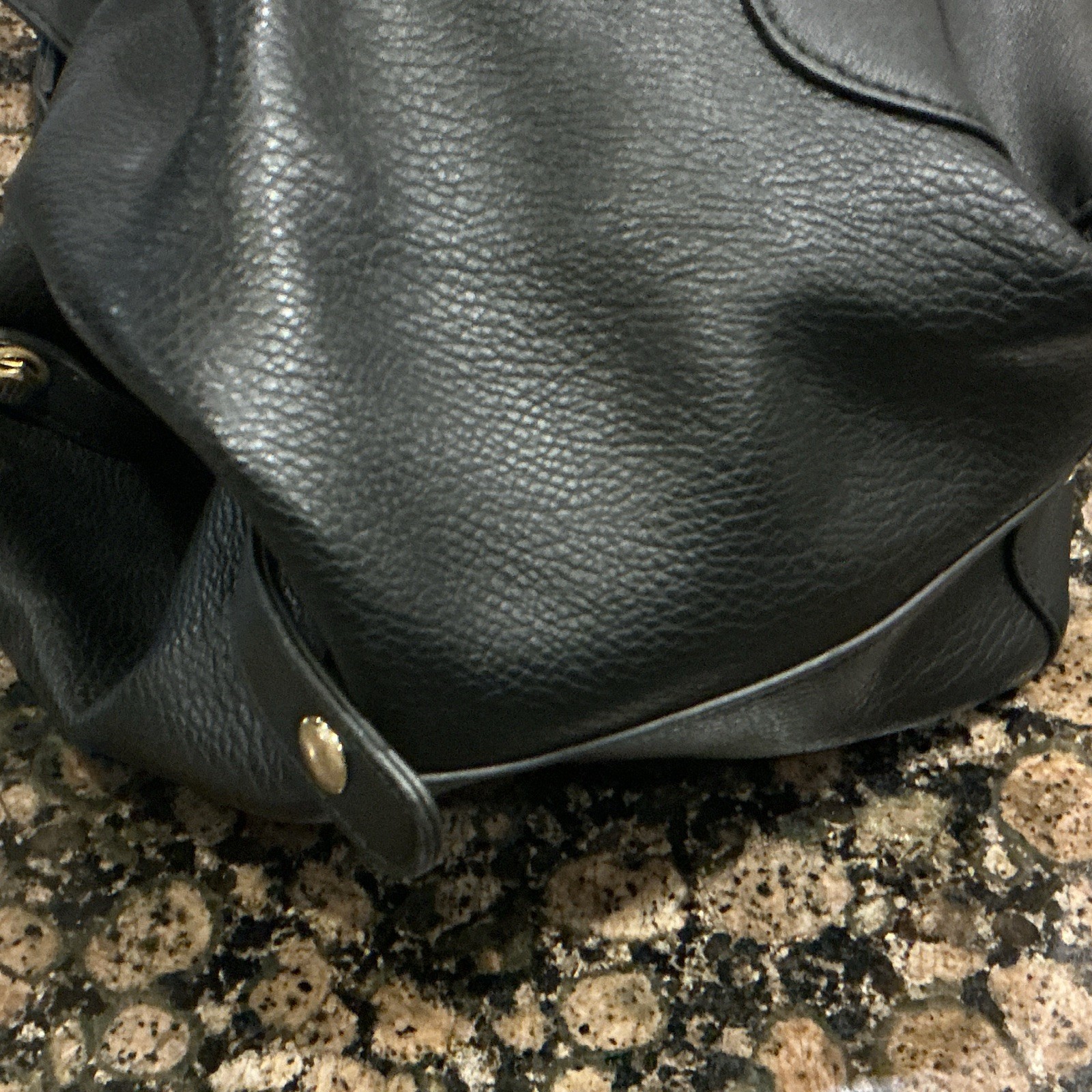 Sondra Roberts Squared Black Pebbled Satchel Gold Zip w/ Strap