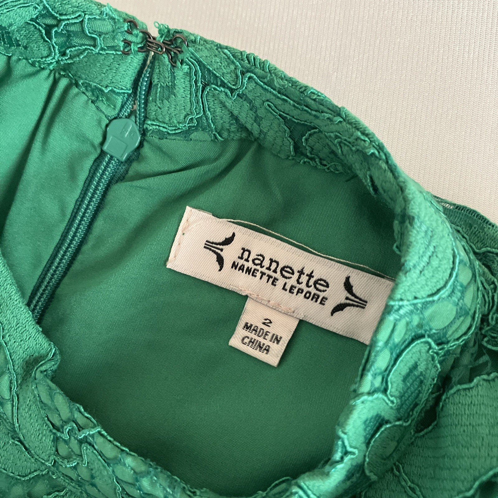Nanette Lepore Green Lace A-Line Dress Size 2 Mock Neck Knee Length NEW