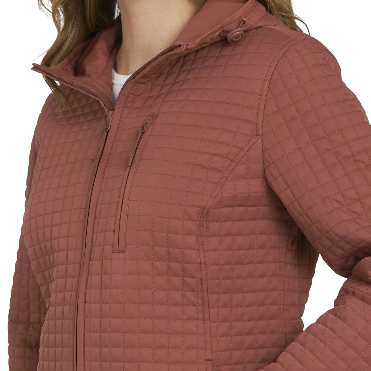 Lands’ End Women’s Inside Pocket Adjustable Hood Quilted Jacket, Red, Size L