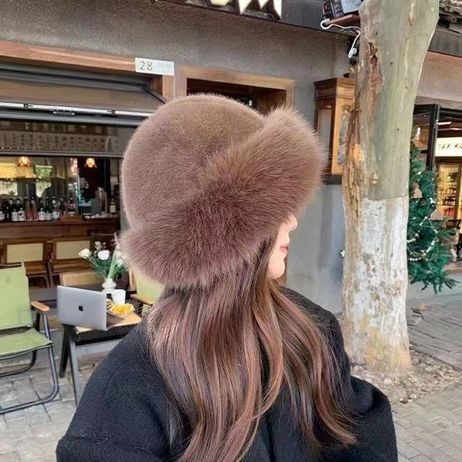 Women Faux Fur Mongolian Hats Cap Brimless Plush Fluffy Skiing Riding Warm
