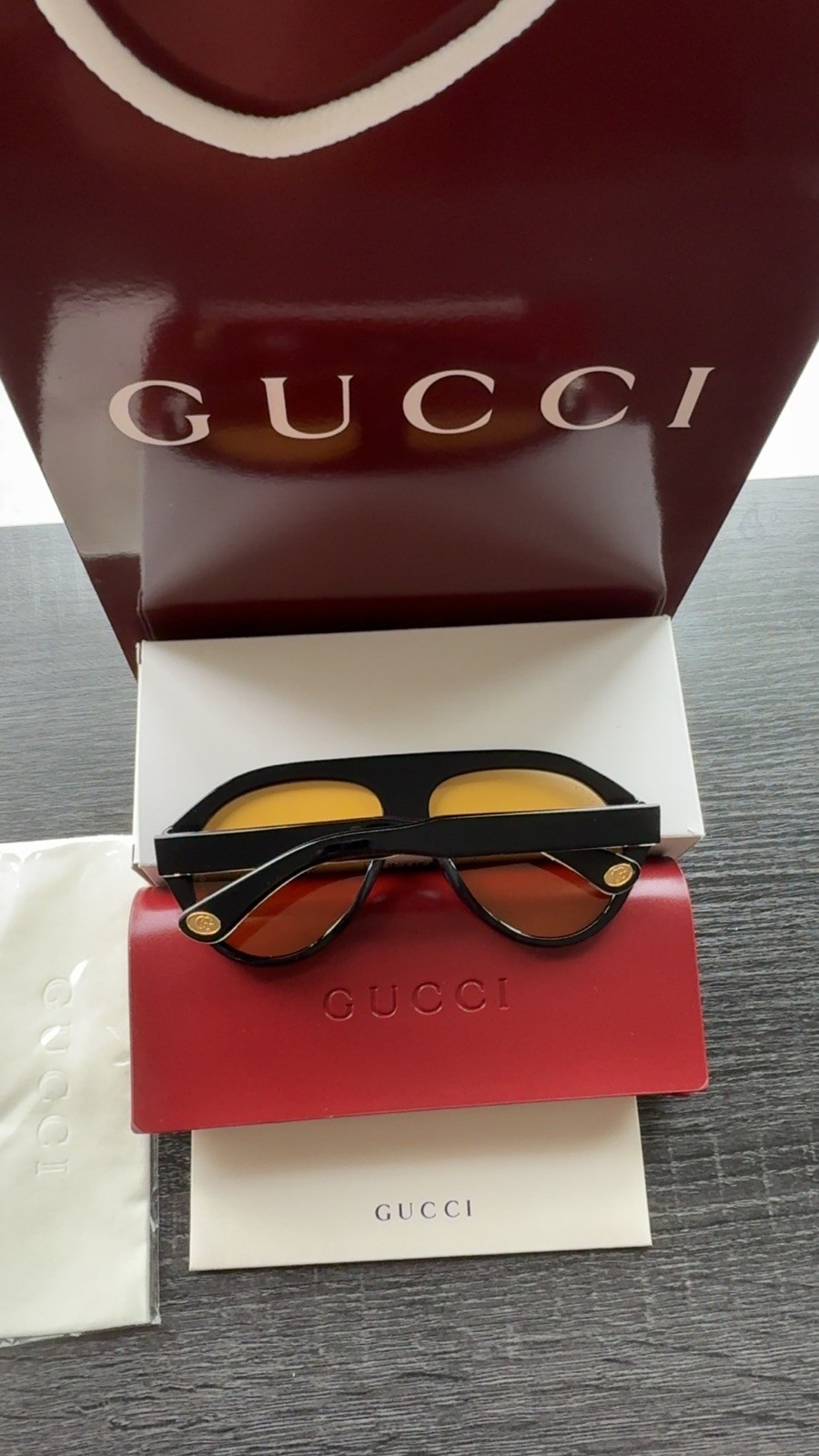 Gucci GG0479S Unisex Aviator Acetate Sunglasses Black Yellow Men And Women