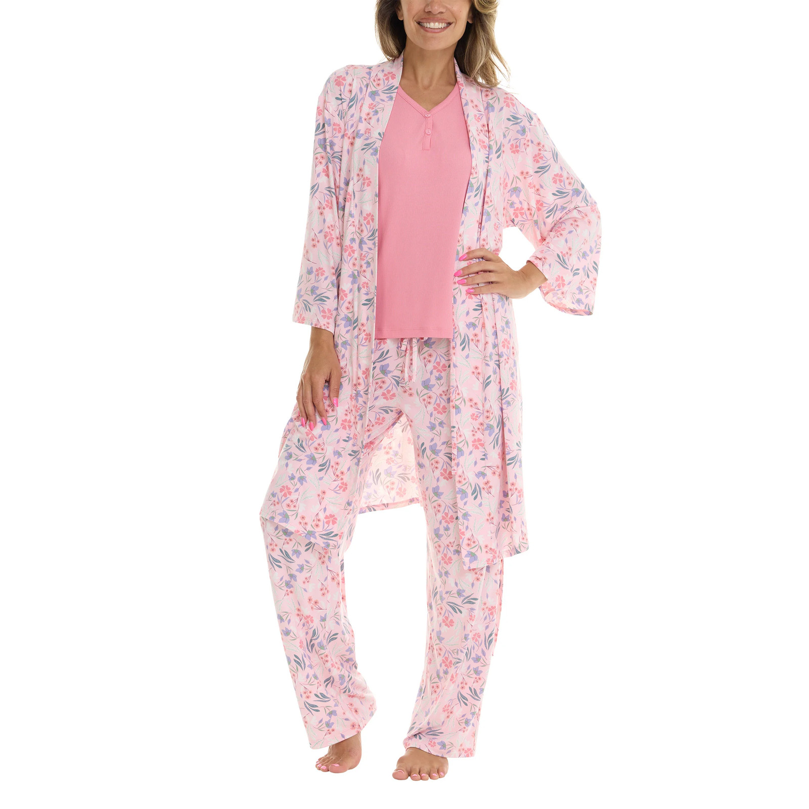 Flora Nikrooz Women’s 3-piece PJ Set Side Pockets on Robe and Pants