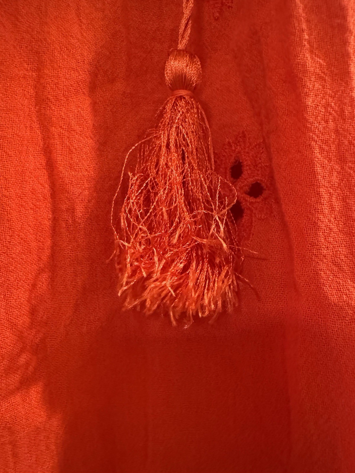 Free People Orange Knit Hoodie XS 100% Cotton V-Neck Hooded Cropped Tassel
