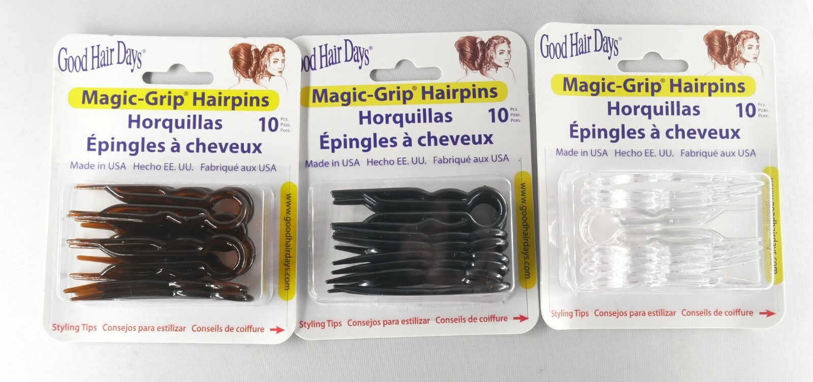 3 x Packs Magic Grip Hairpins 2 1/2″ Brown black clear (30 Pcs) Good Hair Days