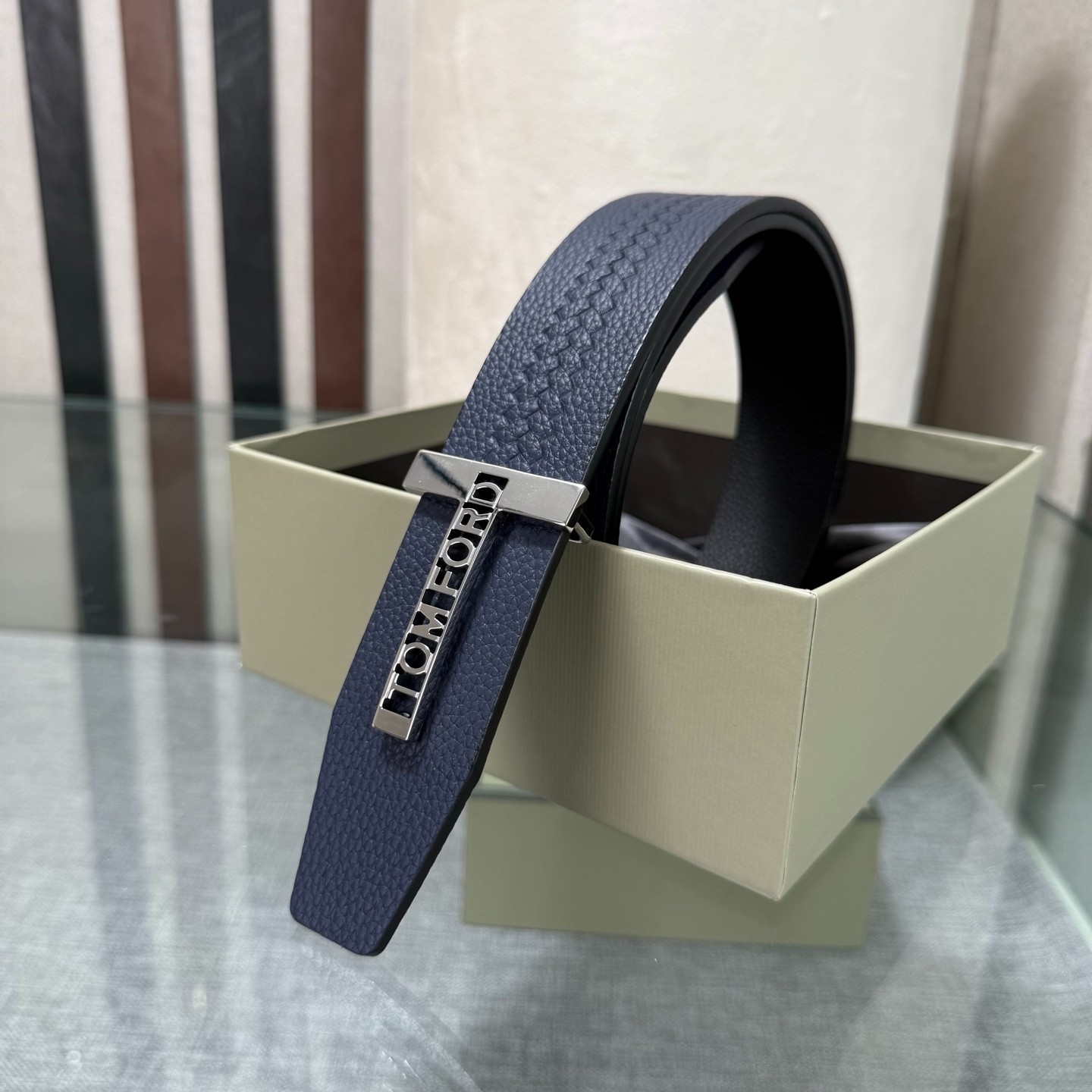 Tom Ford Handmade Reversible Belt 3.8cm/1.50″ Blue/Black
