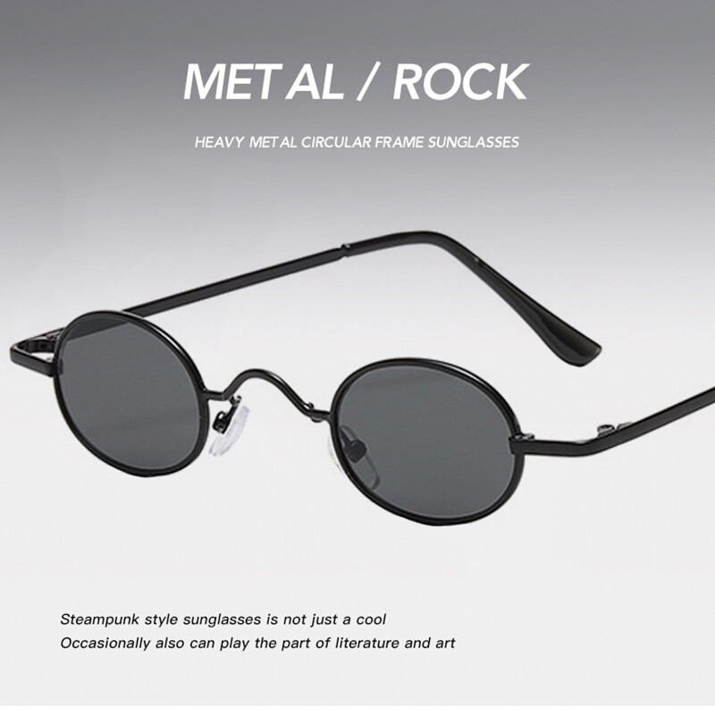 Retro Oval John Lennon Sunglasses Metal Frame Steampunk Round Vintage Glasses