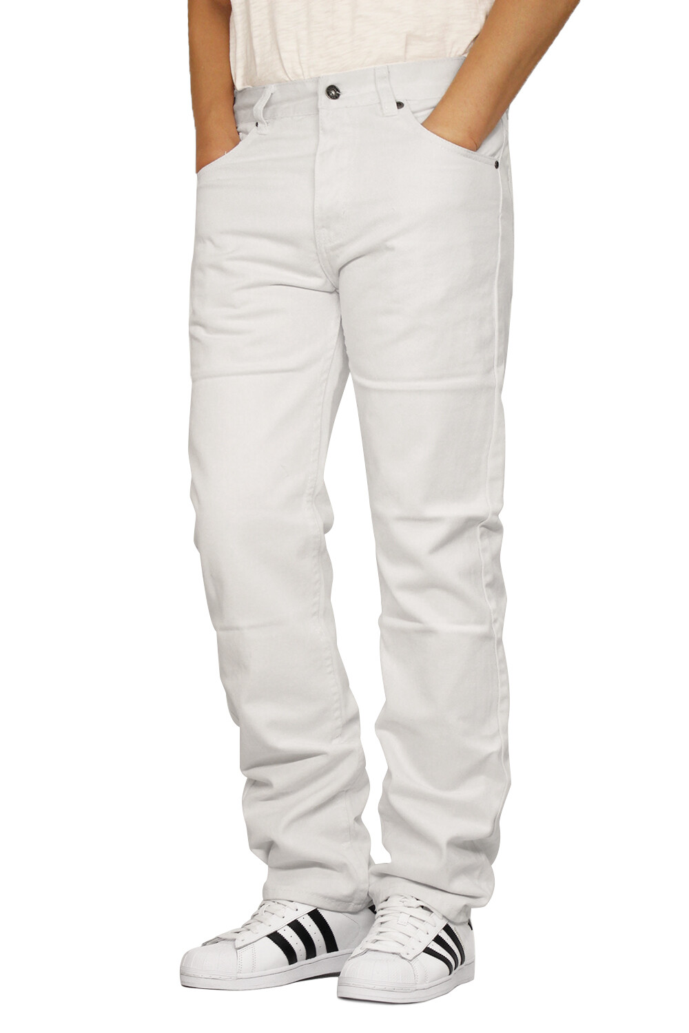 MEN’S WHITE REGULAR FIT STRAIGHT LEG DENIM JEANS OSCAR (30-48) *FAST SHIP