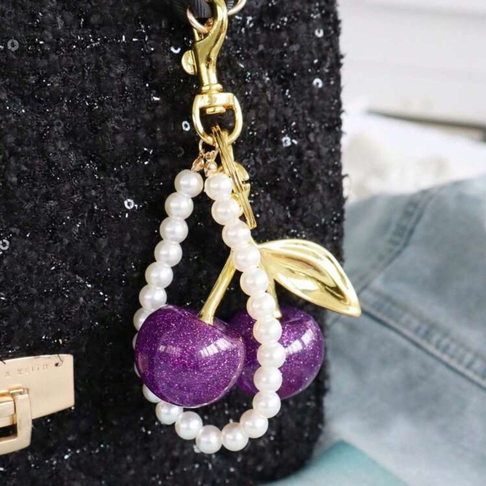 ✨ Purple Glitter Cherry Bag Charm NWT