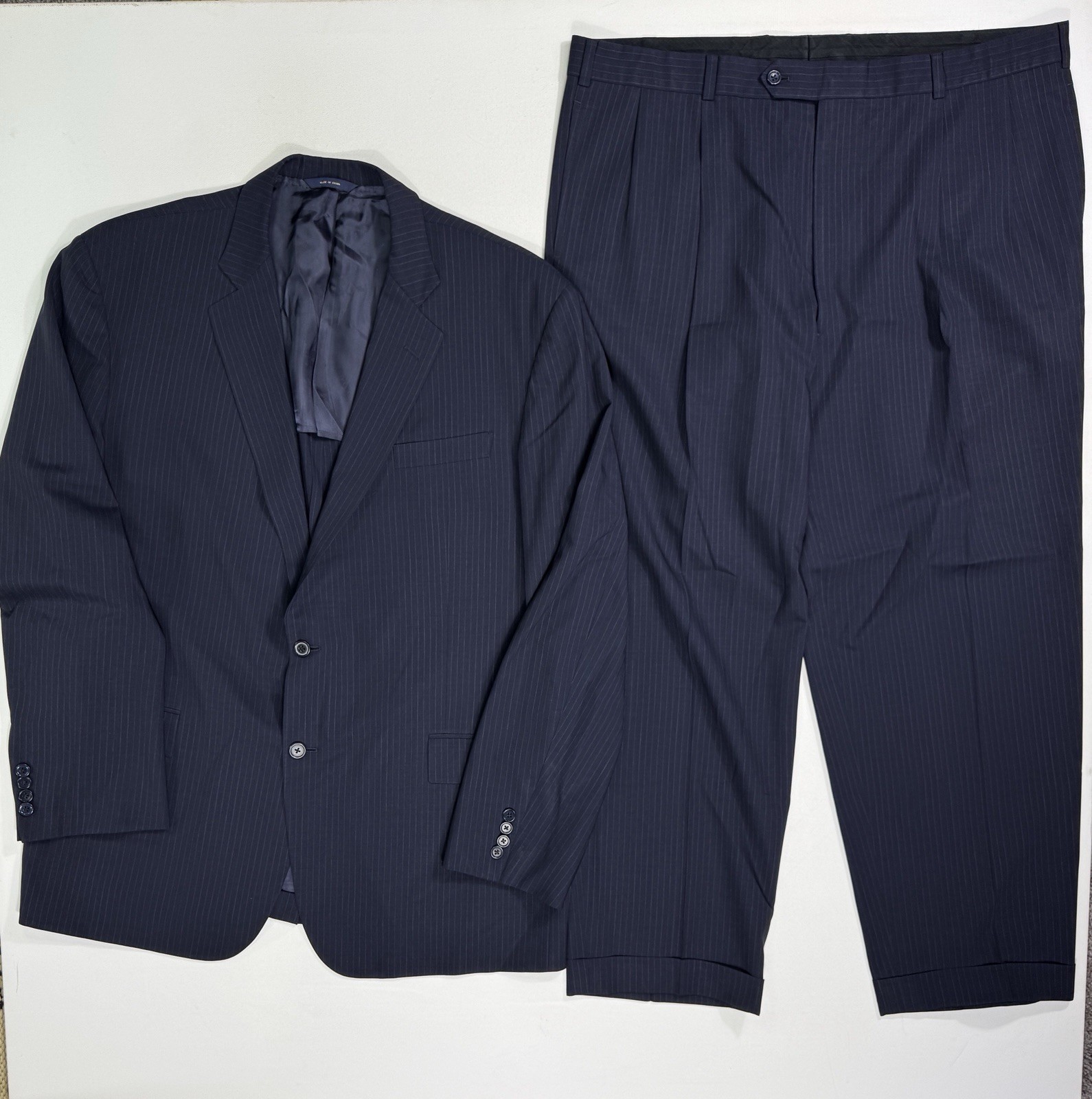 Brooks Brothers Madison BrooksCool Full Canvas Navy Pin Stripe Suit 48L 40×28