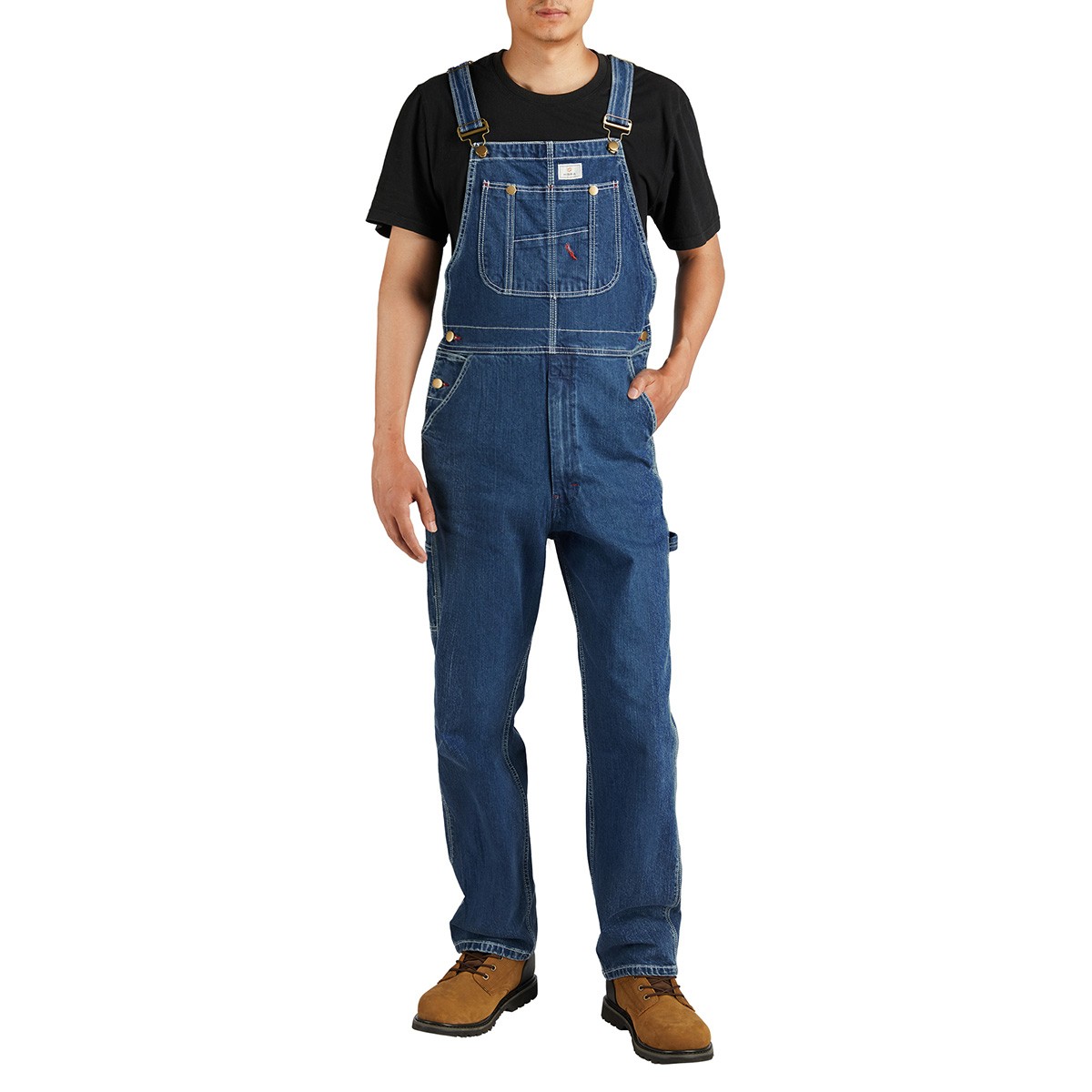 HISEA Mens Heavy Duty Denim Bib Overalls Relaxed Fit Workwear Dungarees Jumpsuit