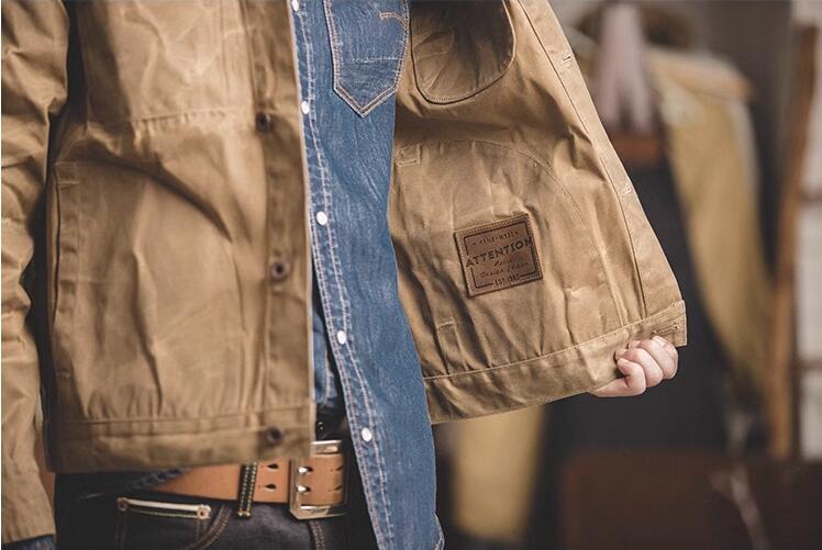 Maden Men’s Waxed Canvas Cotton Jacket Military Work Jacket Khaki high quality