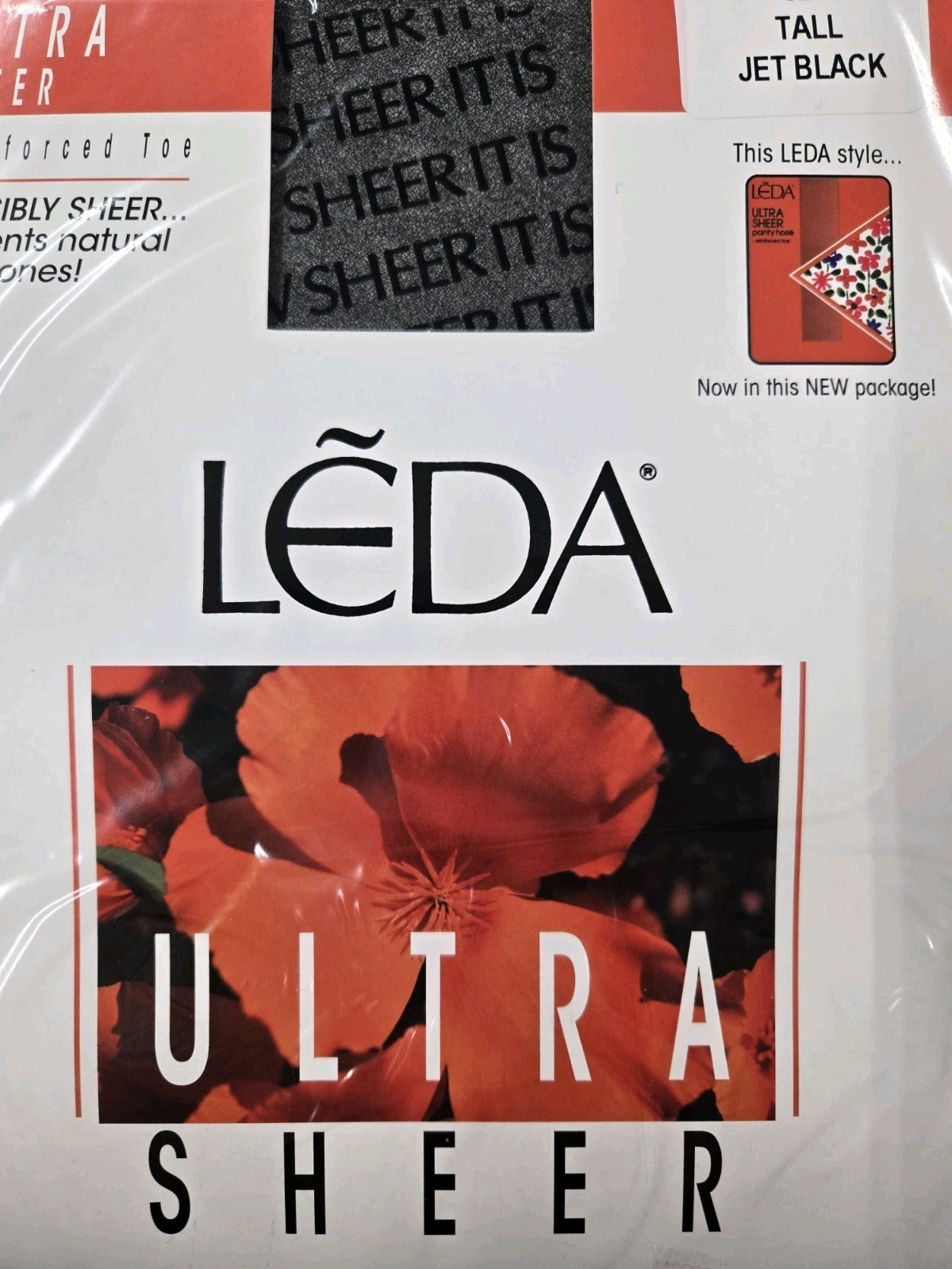 Leda Ultra Sheer Pantyhose Reinforced Toe 525 Size Tall Jet Black
