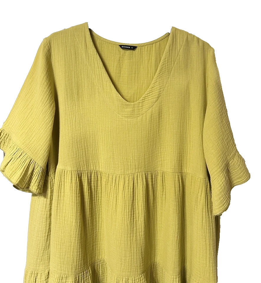 ROMAN TEXTURED TIERED COTTON SMOCK DRESS SIZE 20