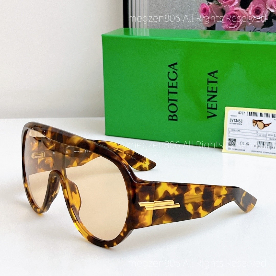 Bottega Veneta BV1345S Sunglasses Women Oversized Amber Tortoiseshell Authentic