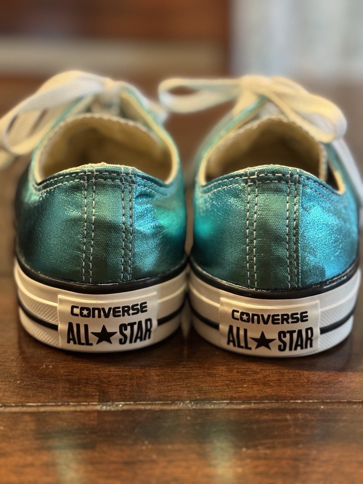 Converse All Star Low Top Sparkly Aqua Blue Sneakers New WOB W 8 M 6 155560F