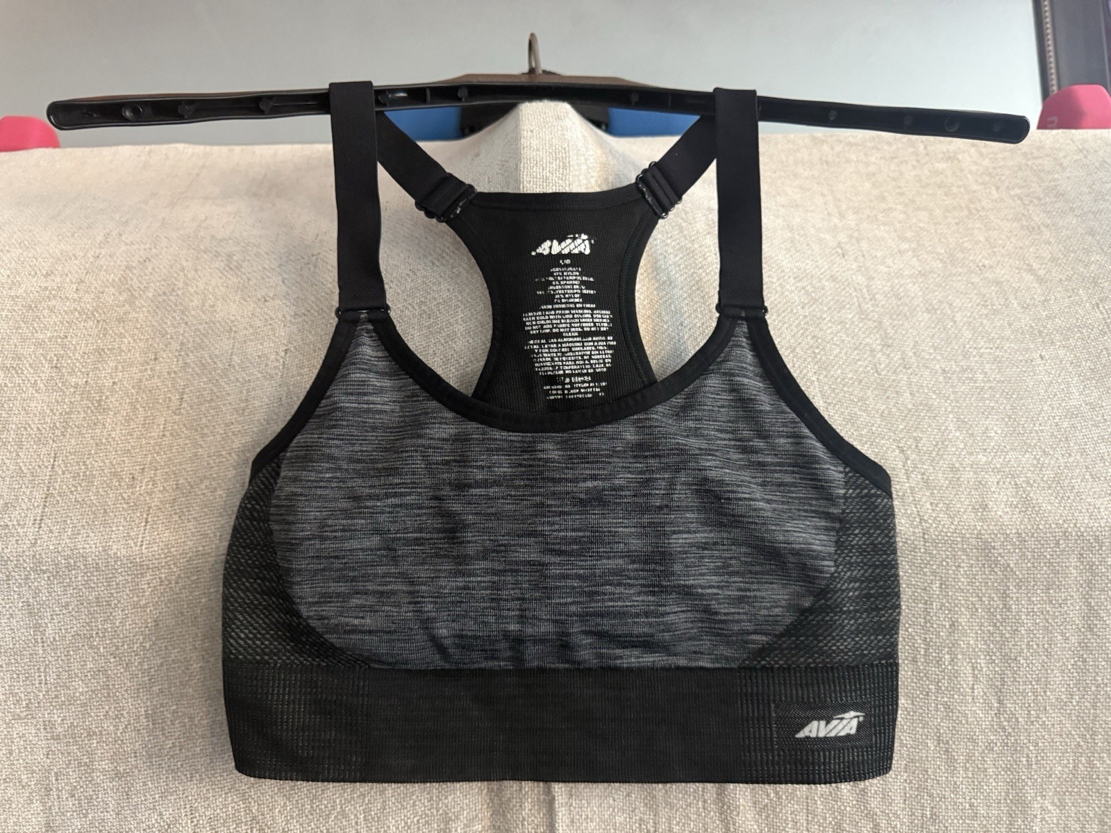 Avia Sports Bra Womens XL Gray Black Racerback Medium Support Activewear Gym