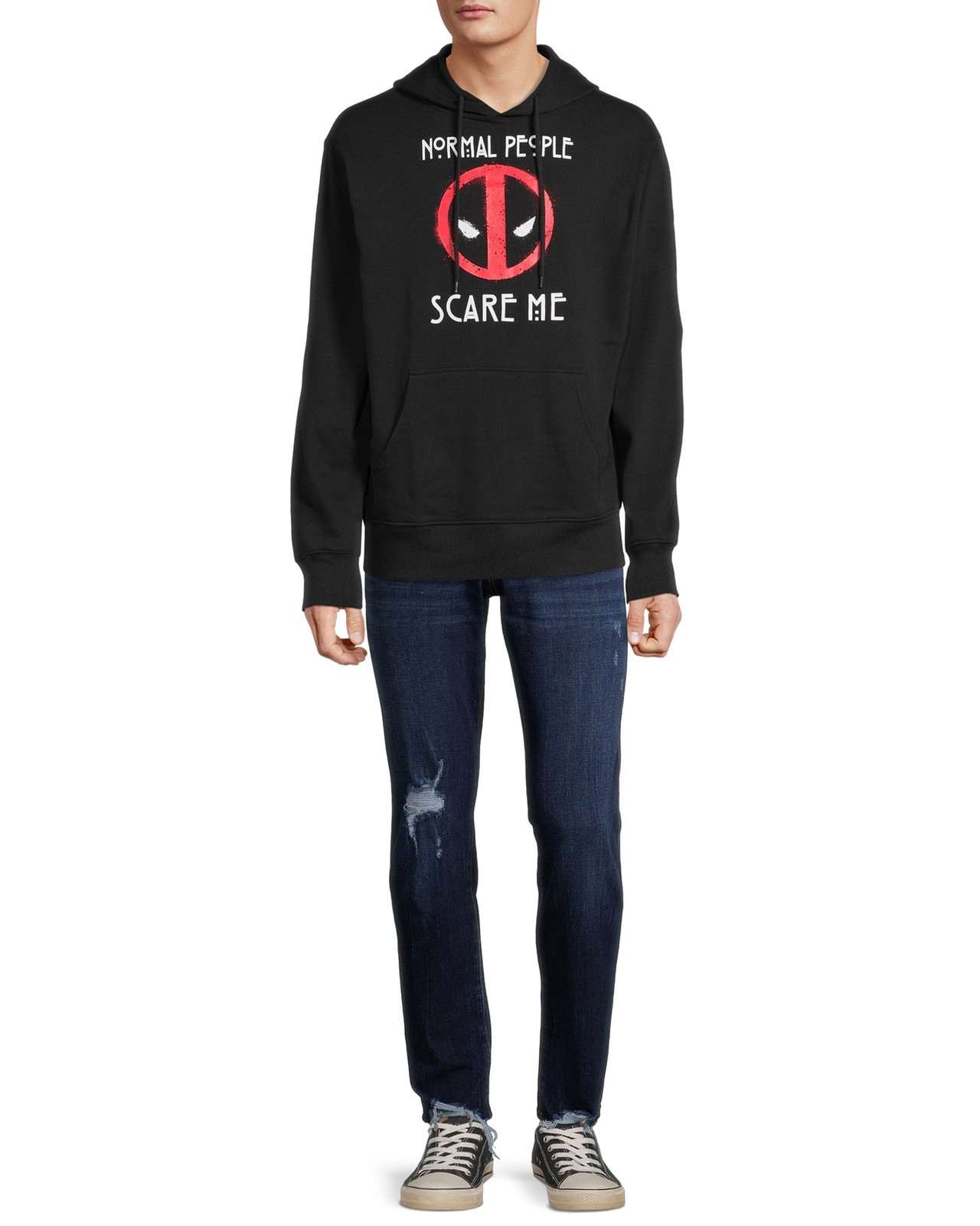 Marvel Deadpool Hoodie Men’s Normal People Scare Me Long Sleeve Sweatshirt
