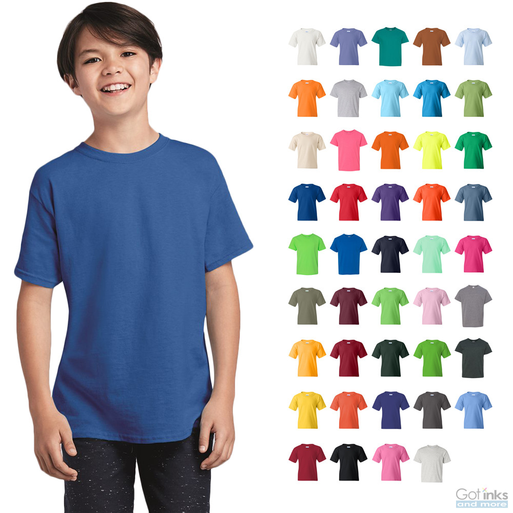 Gildan Youth Heavy Cotton Tee Crew Round Neck Plain Solid T-Shirt 5000B