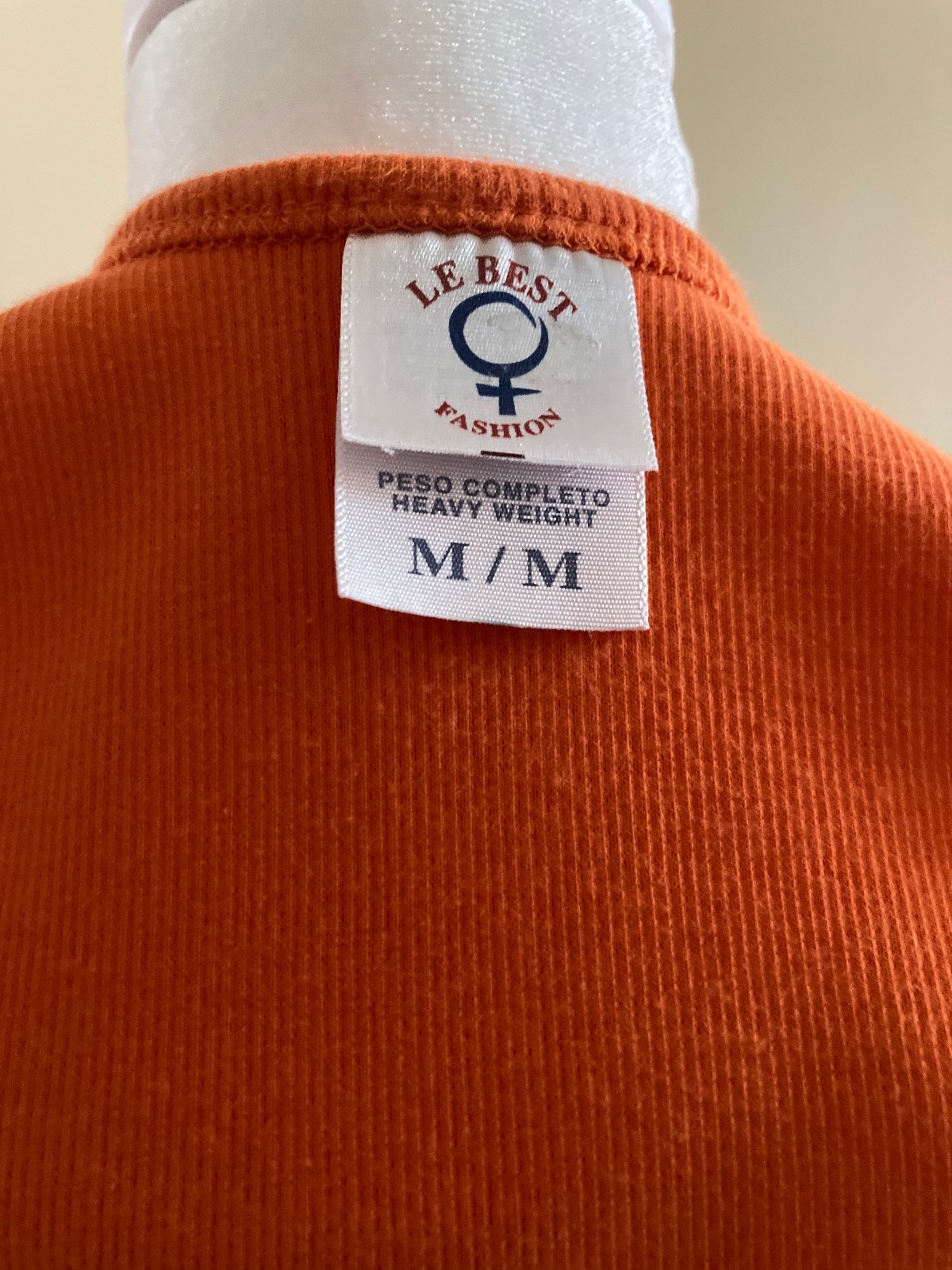 Vtg Orange Ribbed Cotton Sleeveless Tank Top Crew Neck Slim Fit Embellished Sz M