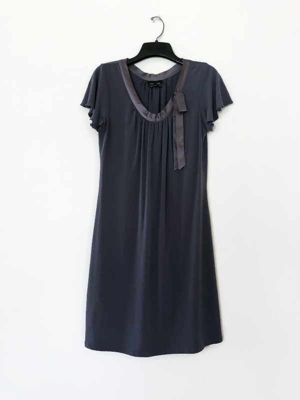 Max & Cleo Elegant Gray T-Shirt Dress with Silk Neck Line