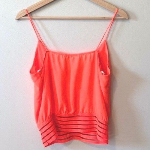 A’GACI Cami Wrap Top Womens Medium Neon Coral Excellent Mesh Banded Crop Tank