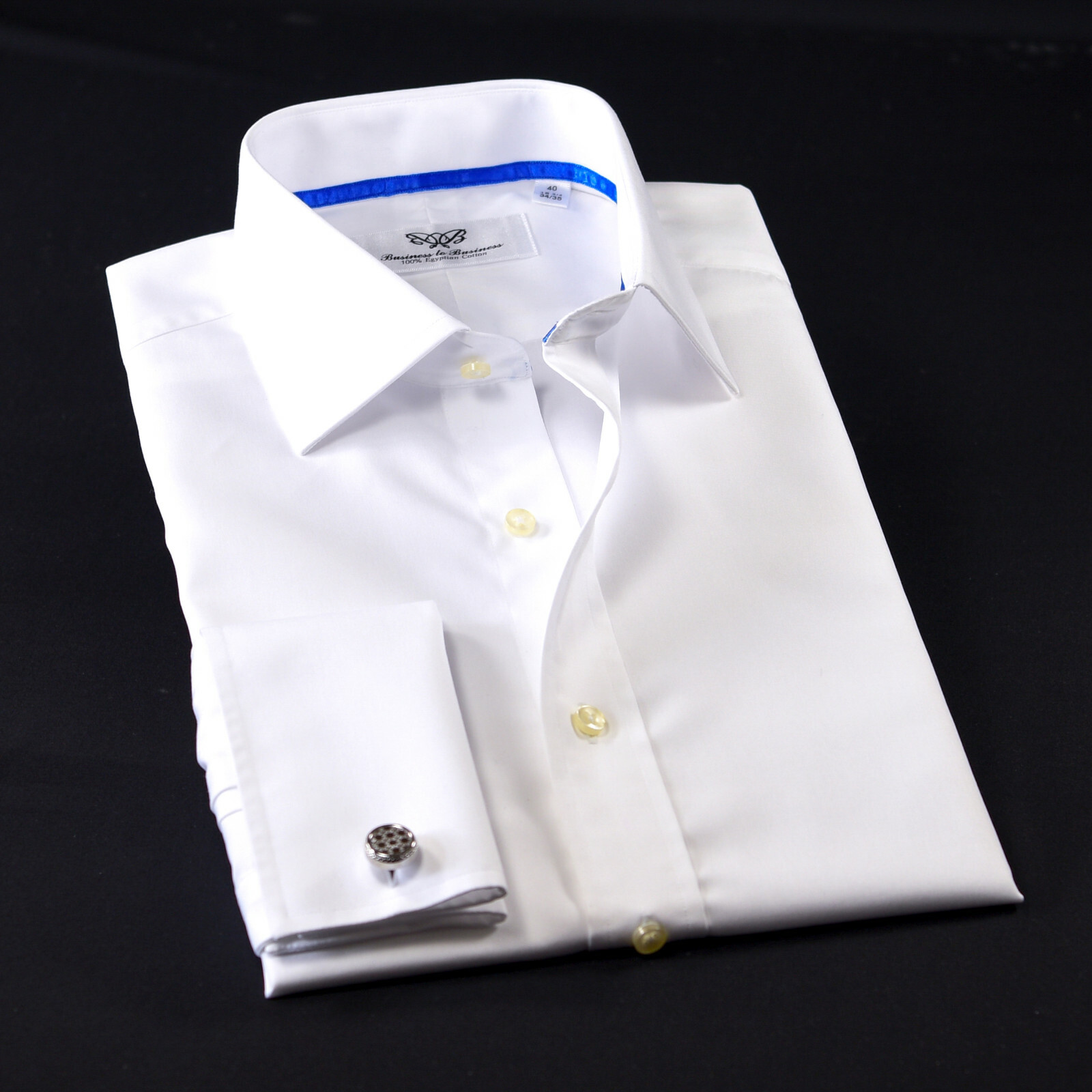 White Poplin 2-Ply 80’s Professional Formal Event Dress Shirt With Blue Trim Top
