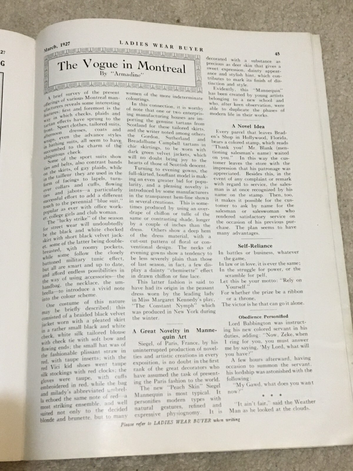 Vtg 1927 Ladies Wear Buyer Magazine for Woman, Dept & General Stores, Canada