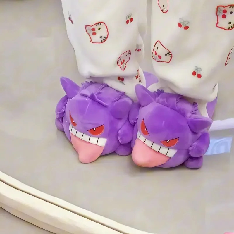 Gengar Open-Toe Plush Slippers Set, One Size Fits All Cute Cartoon Socks Gift