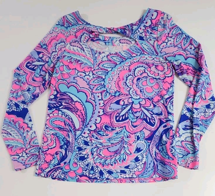Women’s Sz L Lilly Pulitzer Bright Tropical Paisley Long Sleeve Top Stretch