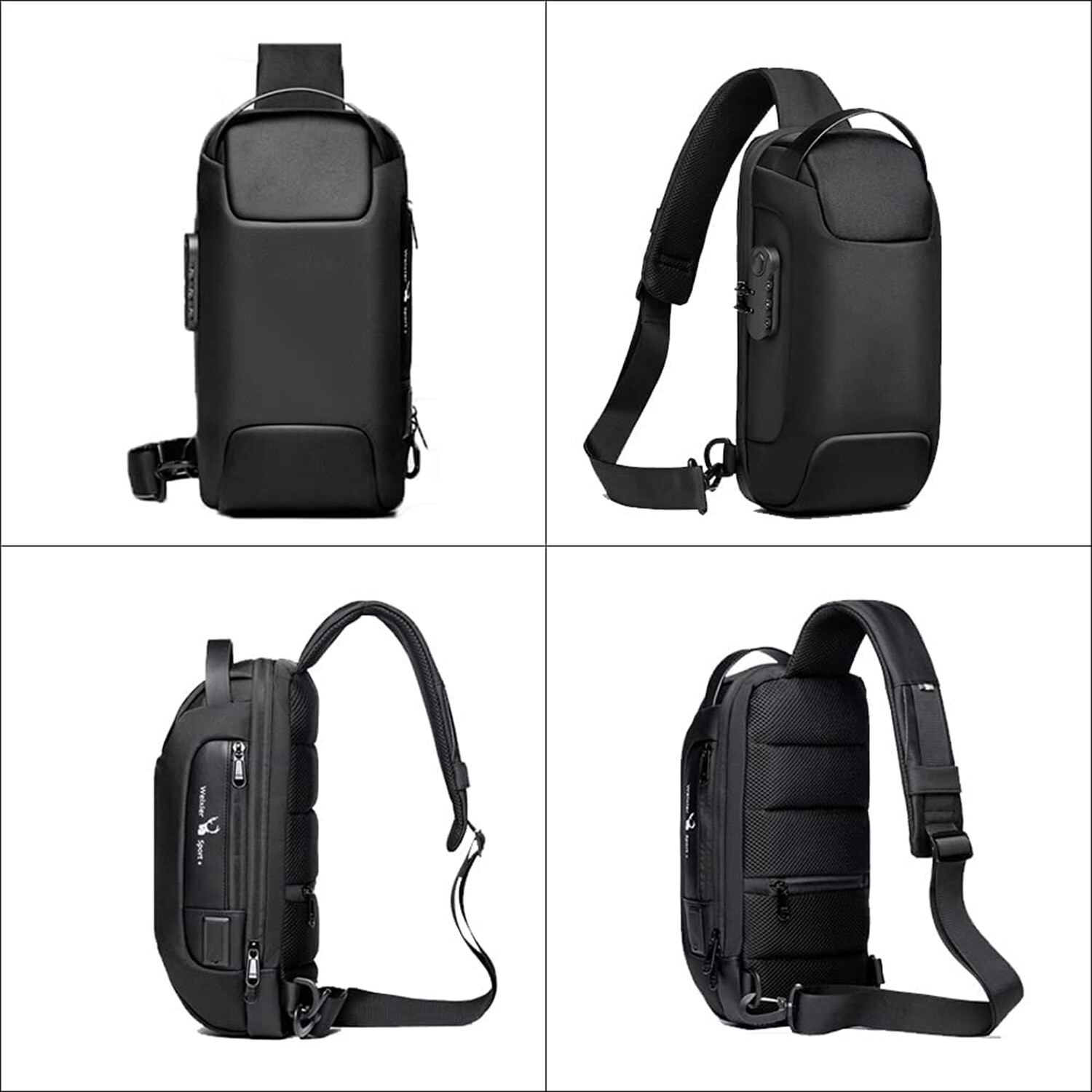 Anti Theft Sling Bag Waterproof Chest Bag Crossbody Backpack w/ USB Charge Port
