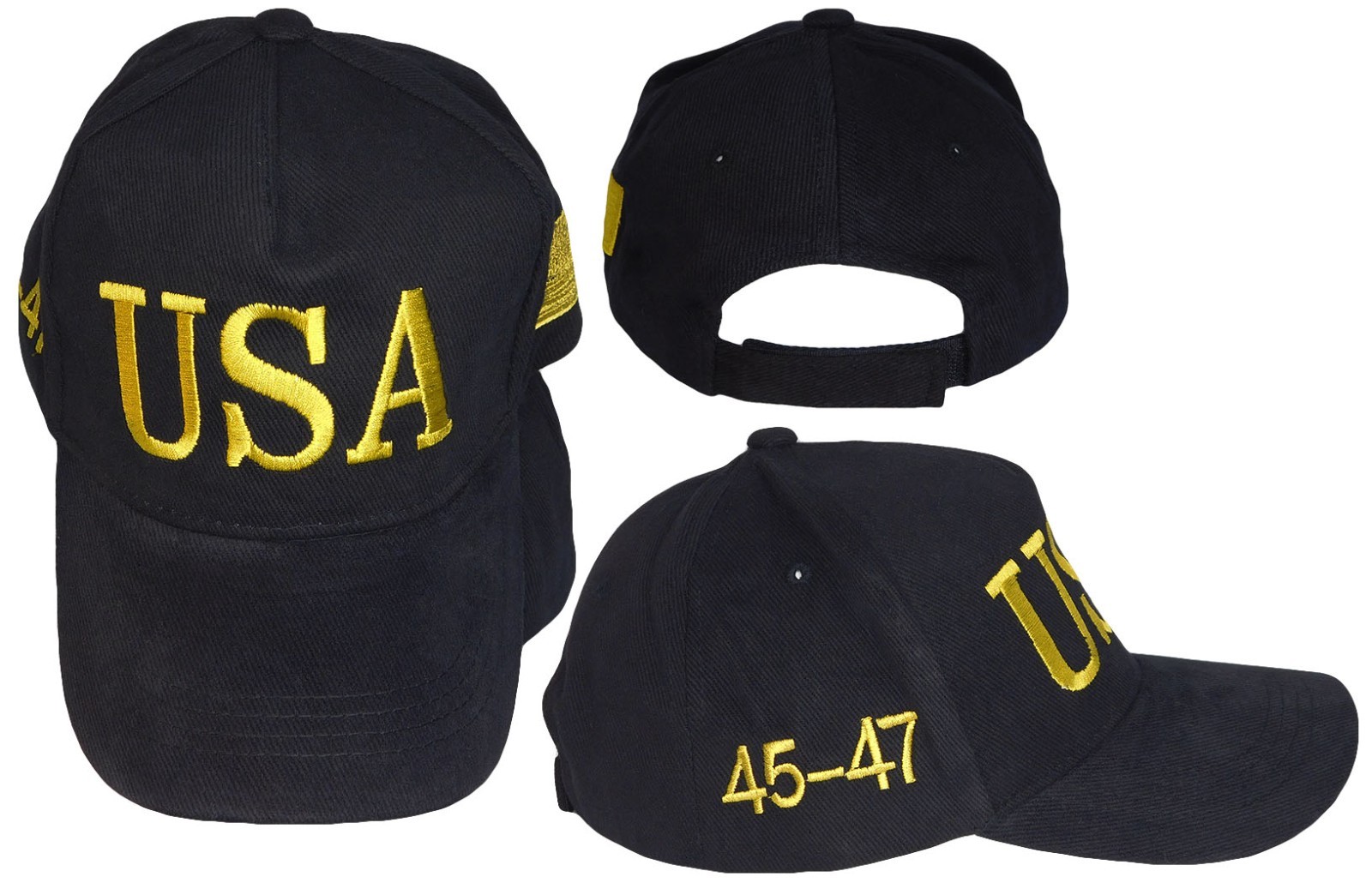 USA 3-D Letters 45-47 Trump USA Flag Black Cotton Adjustable Embroidered Cap Hat